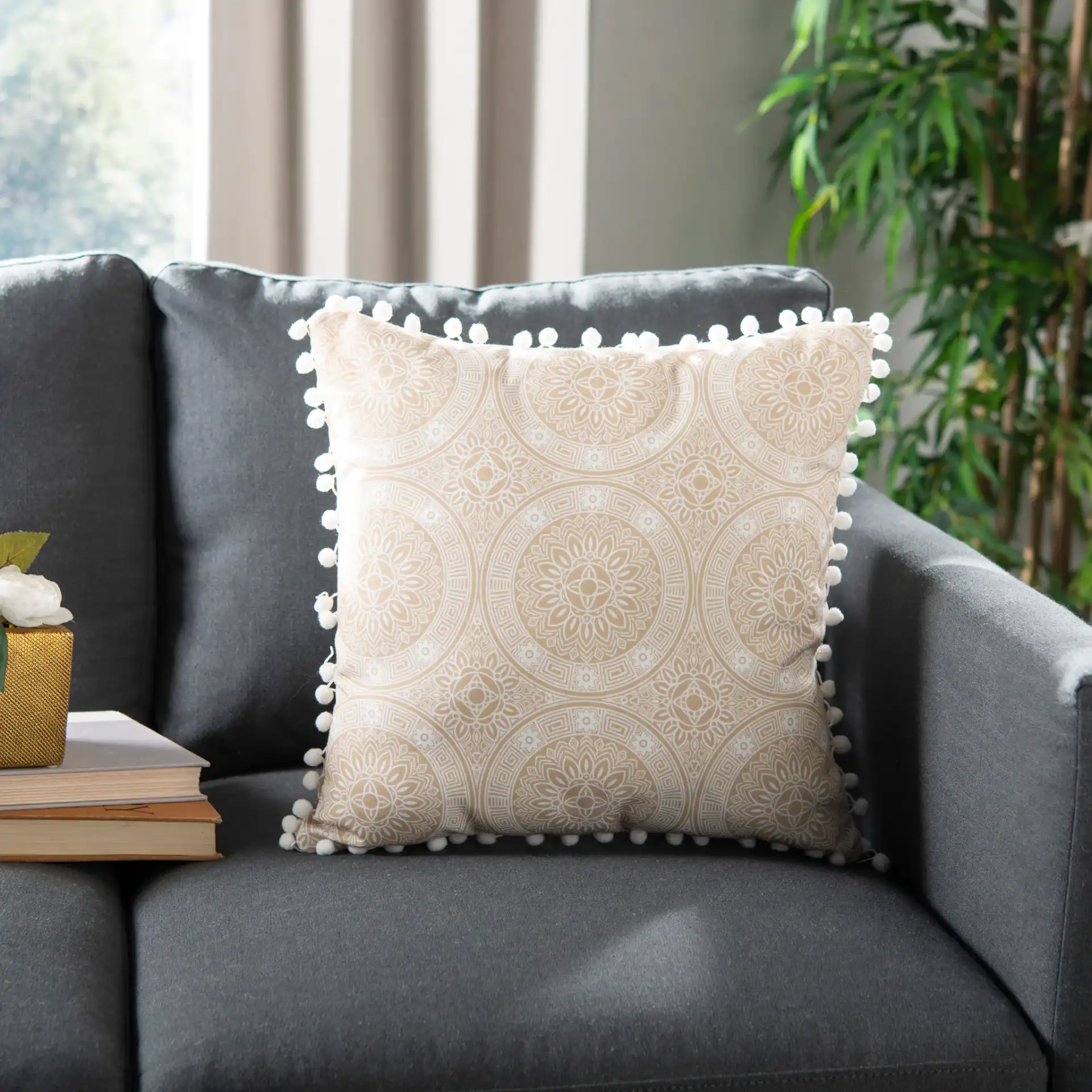 Valencia Pillow in Taupe / Beige, detail view
