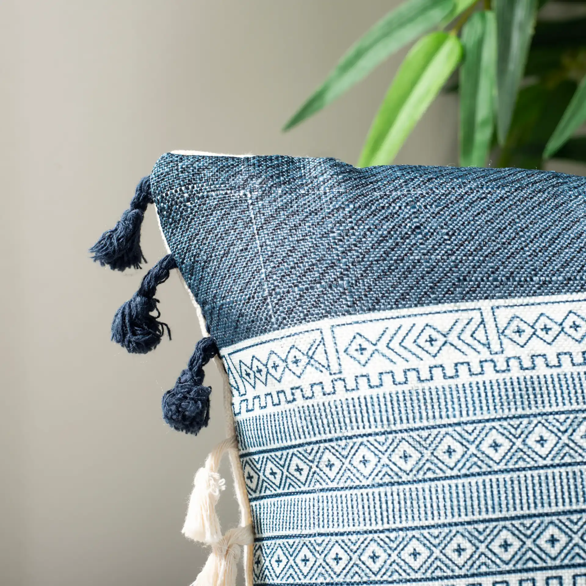 Linnet Pillow in Deep Blue / Gray in a styled room