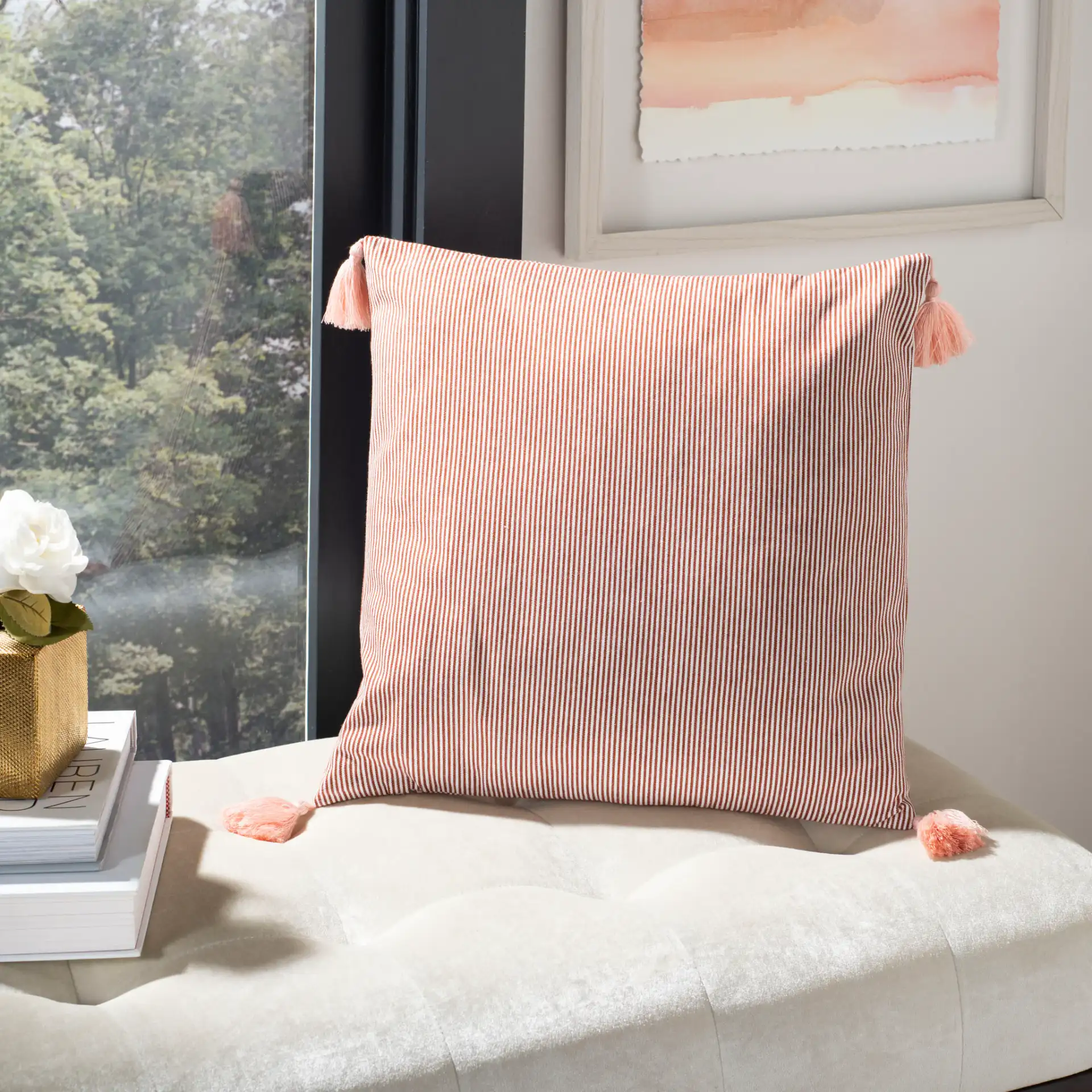 Sidney Pillow in Blue / White in a styled room