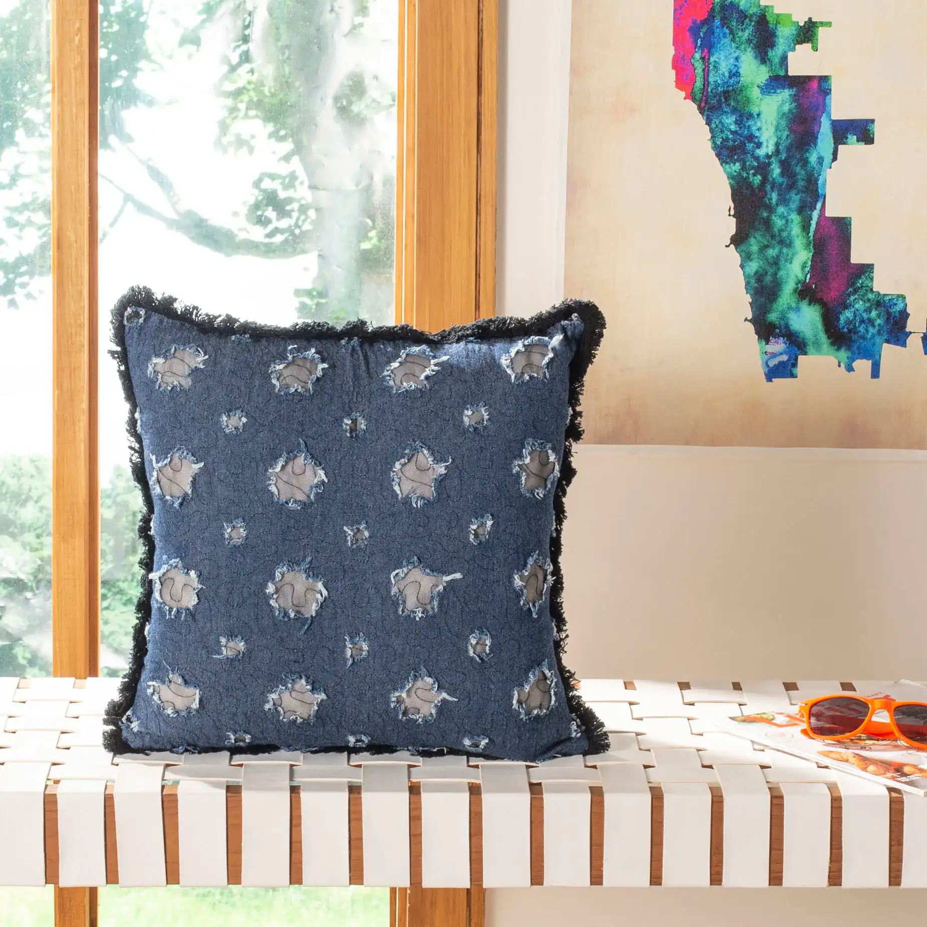 Tosh Pillow in Blue / Navy Blue in a styled room