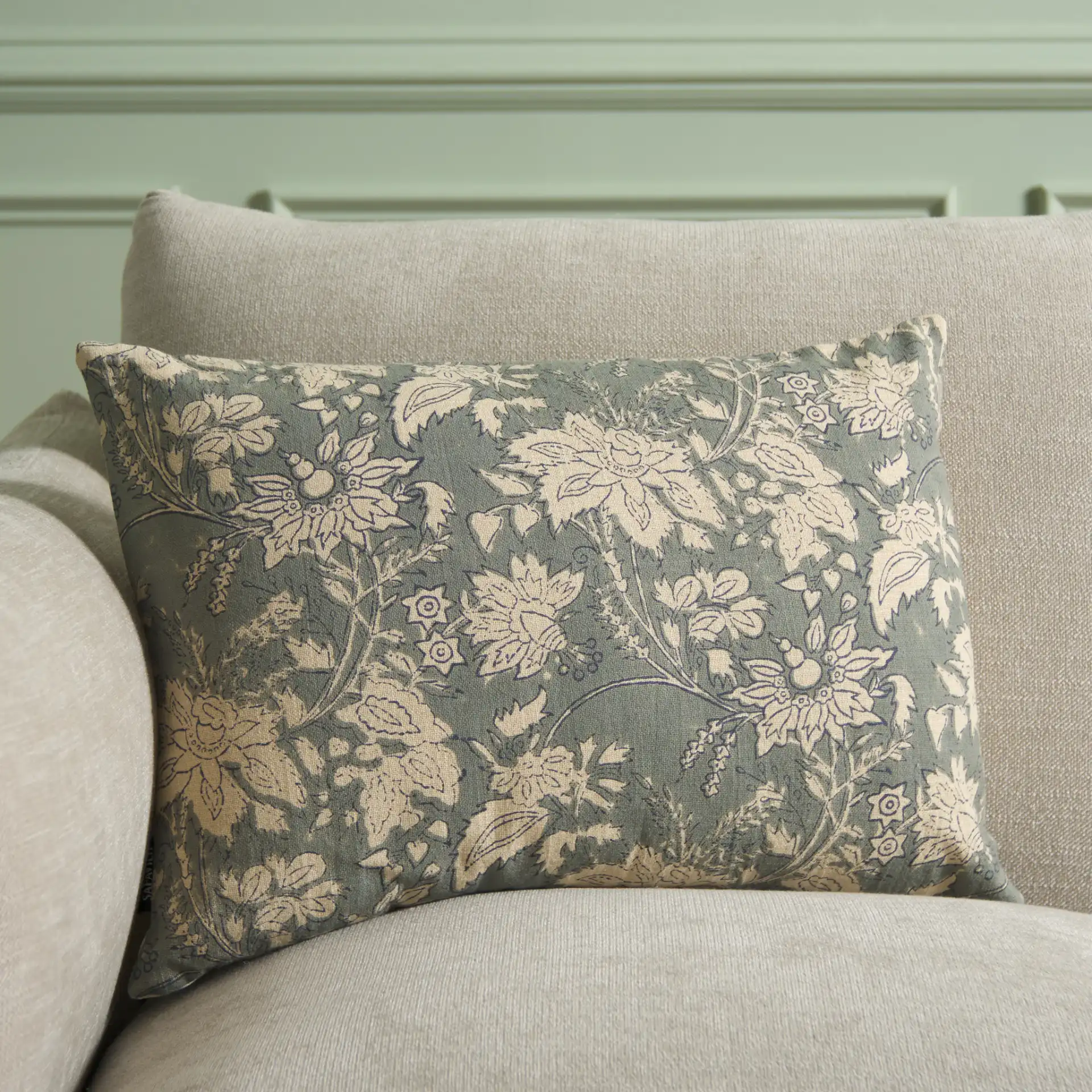 Enya Pillow in Gray in a styled room