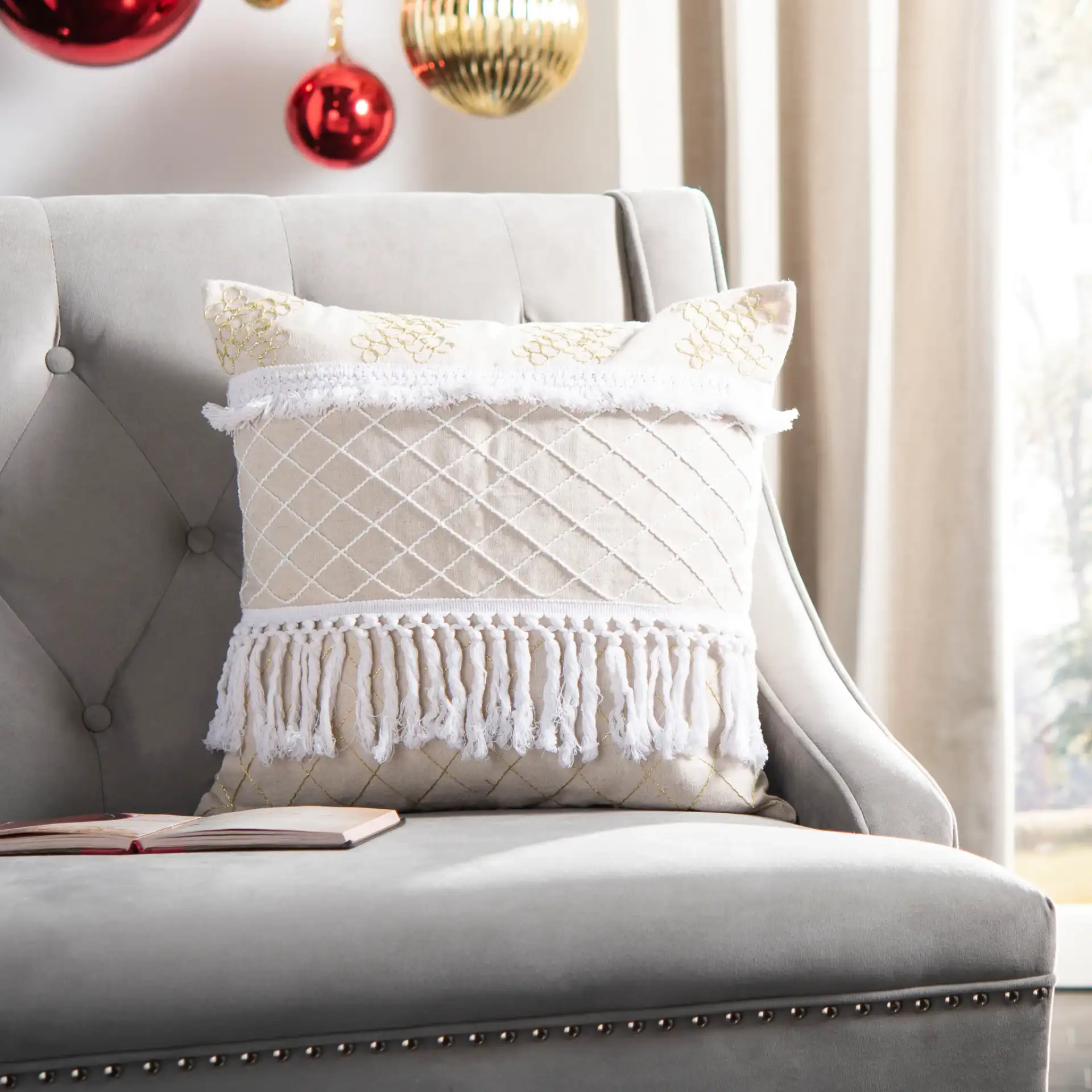 Gurti Pillow in White / Beige in a styled room