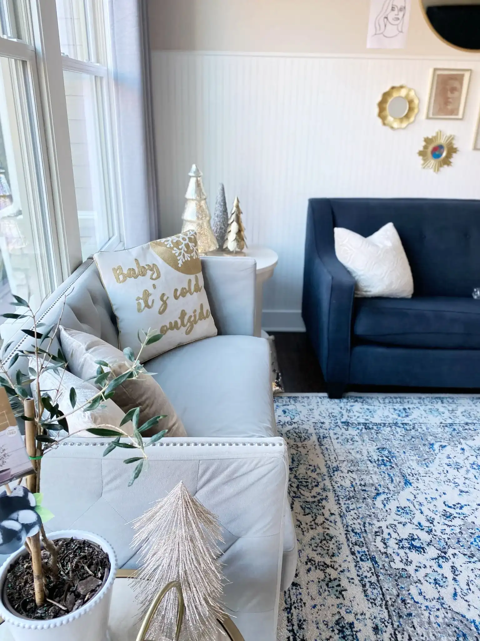 Cold Outside Pillow in Beige / Gold in a styled room
