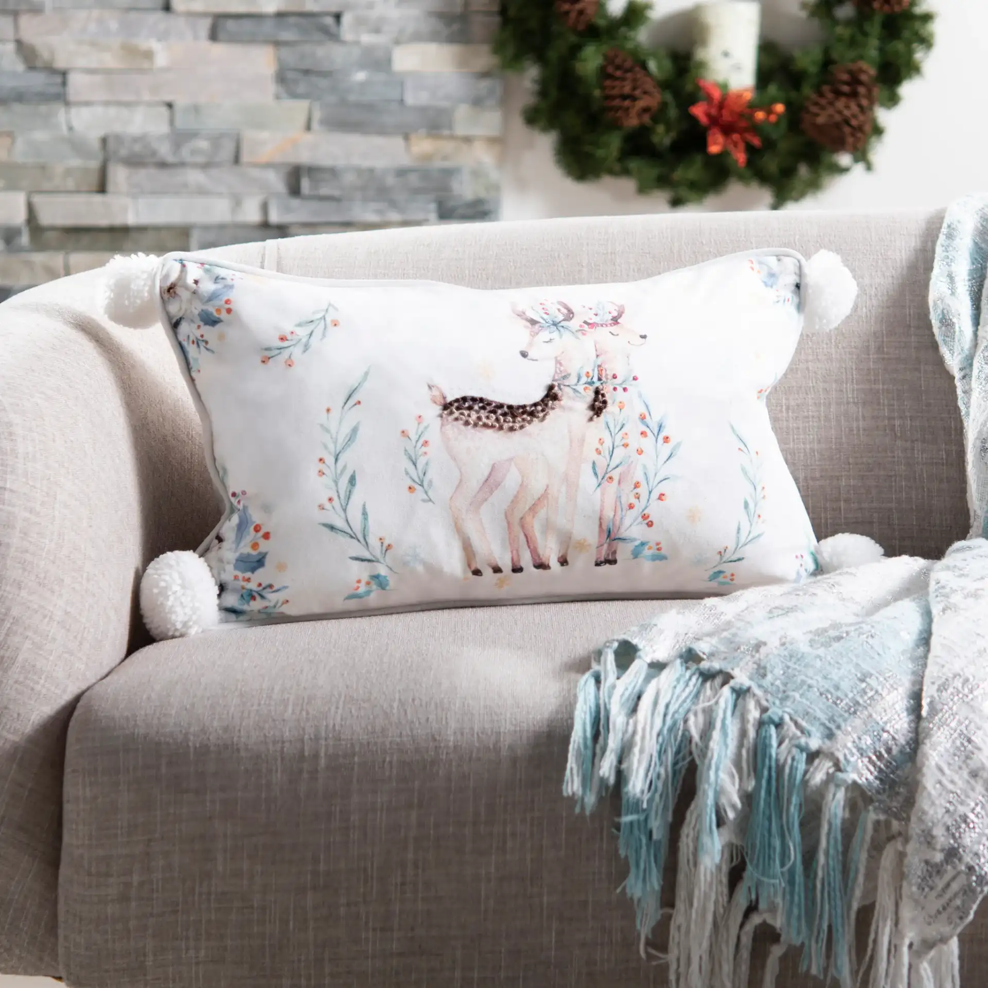 Nutmeg Pillow in White / Brown in a styled room