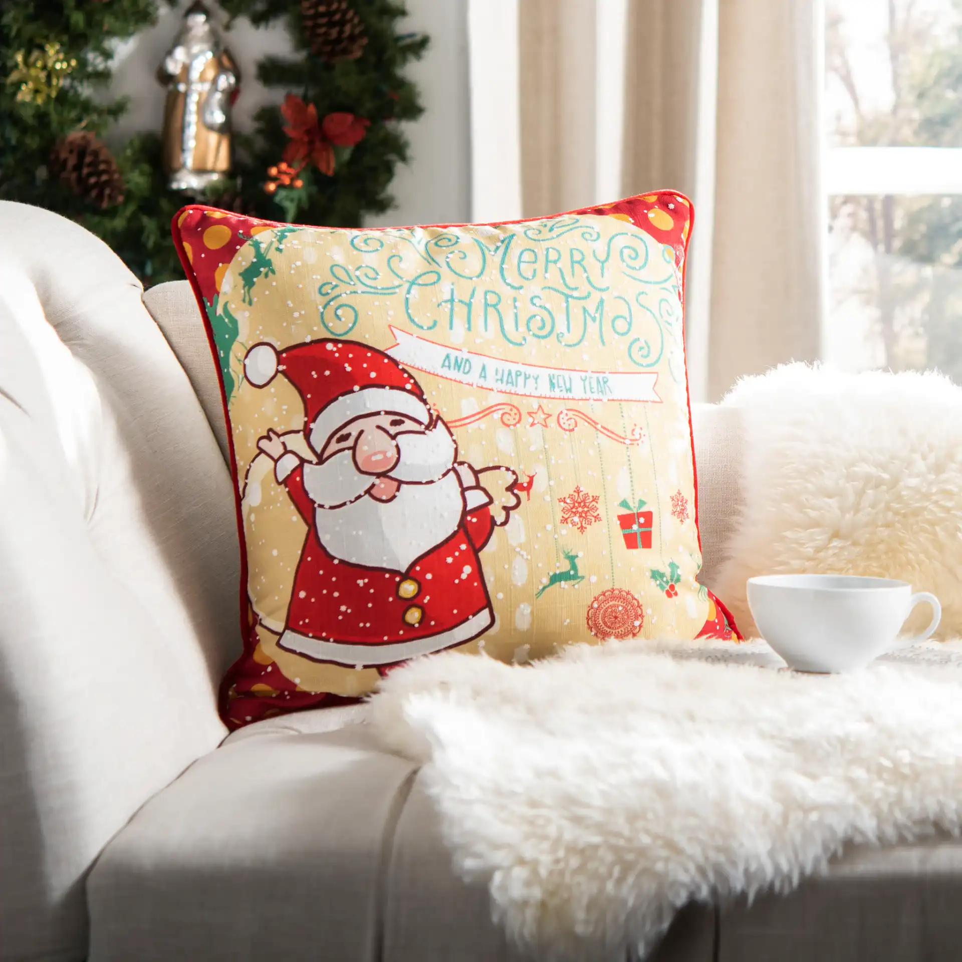 Neve Pillow in Champagne / Red in a styled room