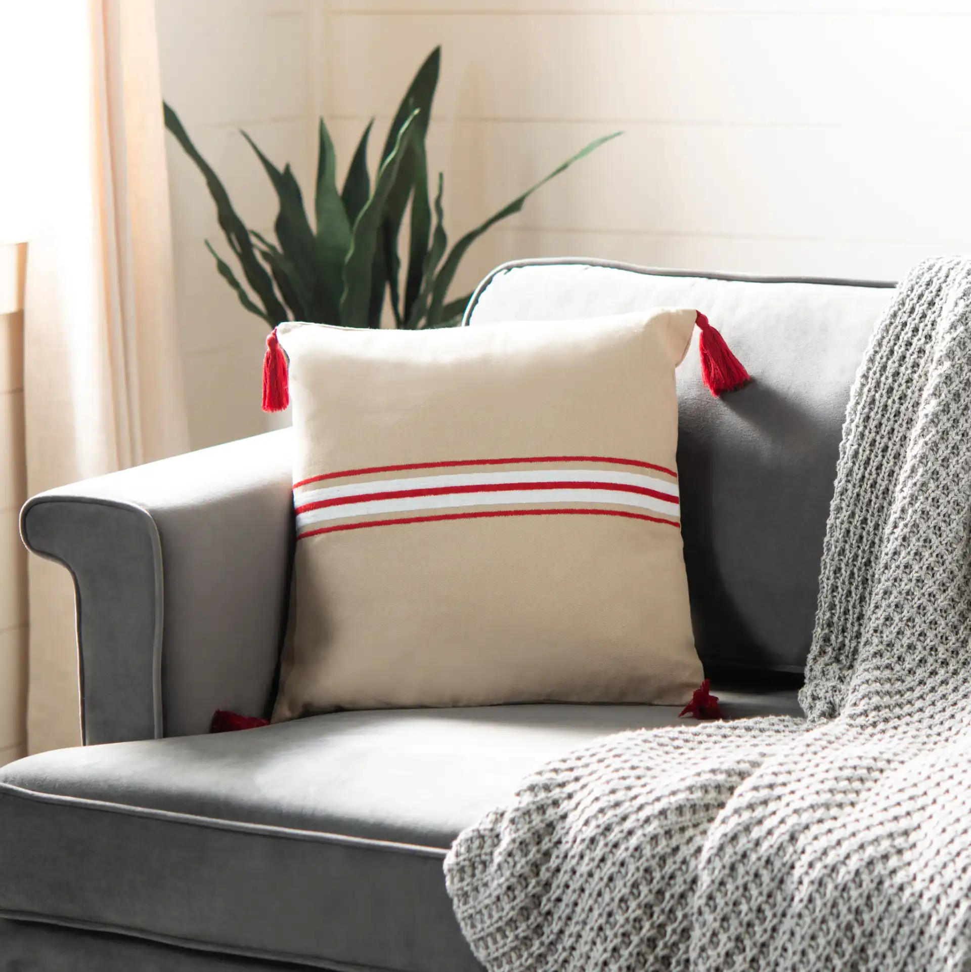 Ralen Pillow in White in a styled room