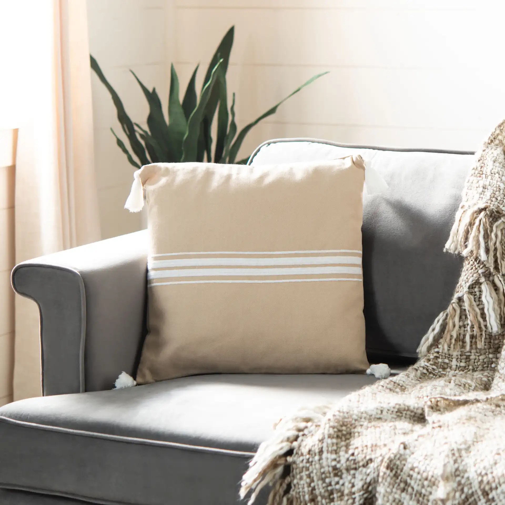 Ralen Pillow in White in a styled room