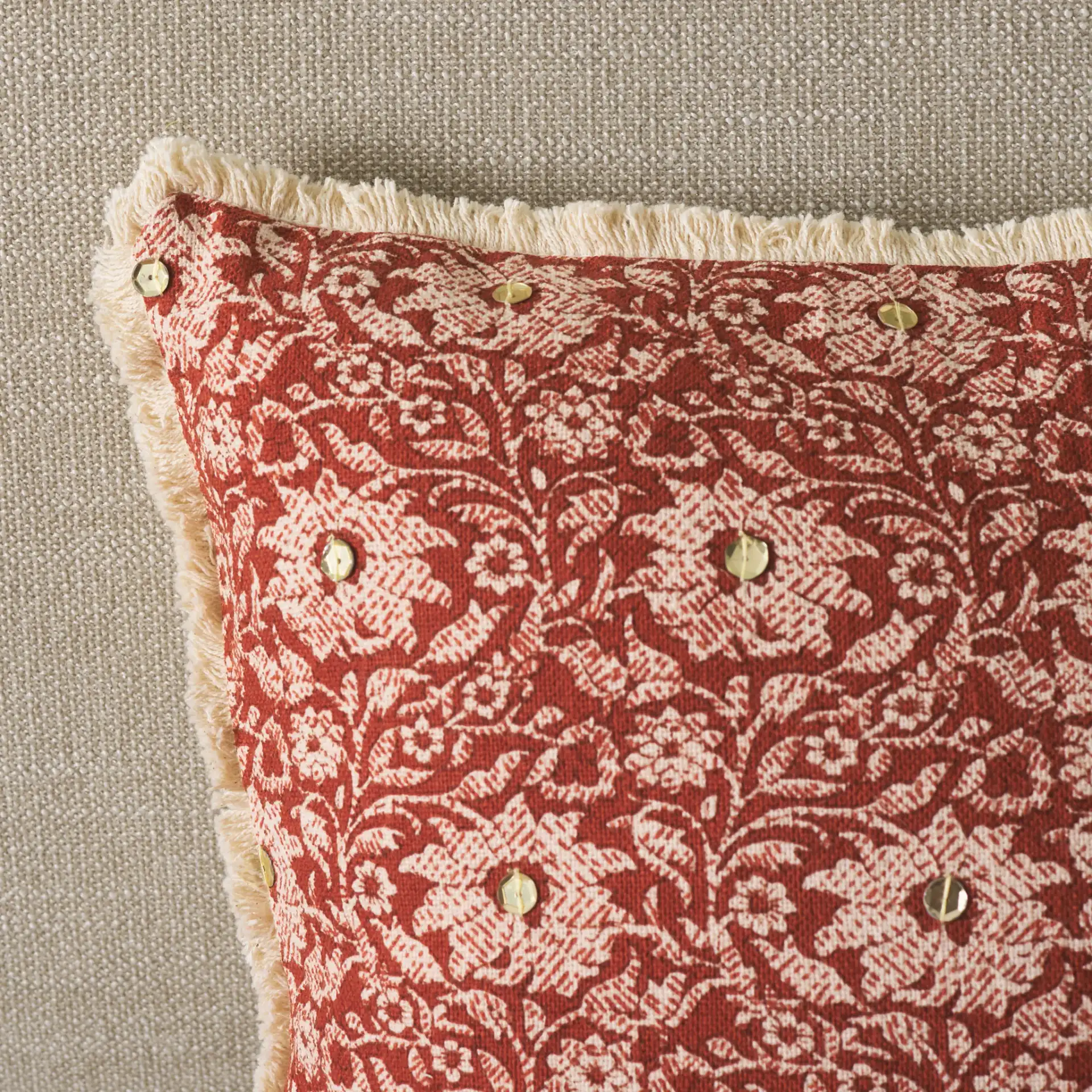Steph Pillow in Brick Red in a styled room