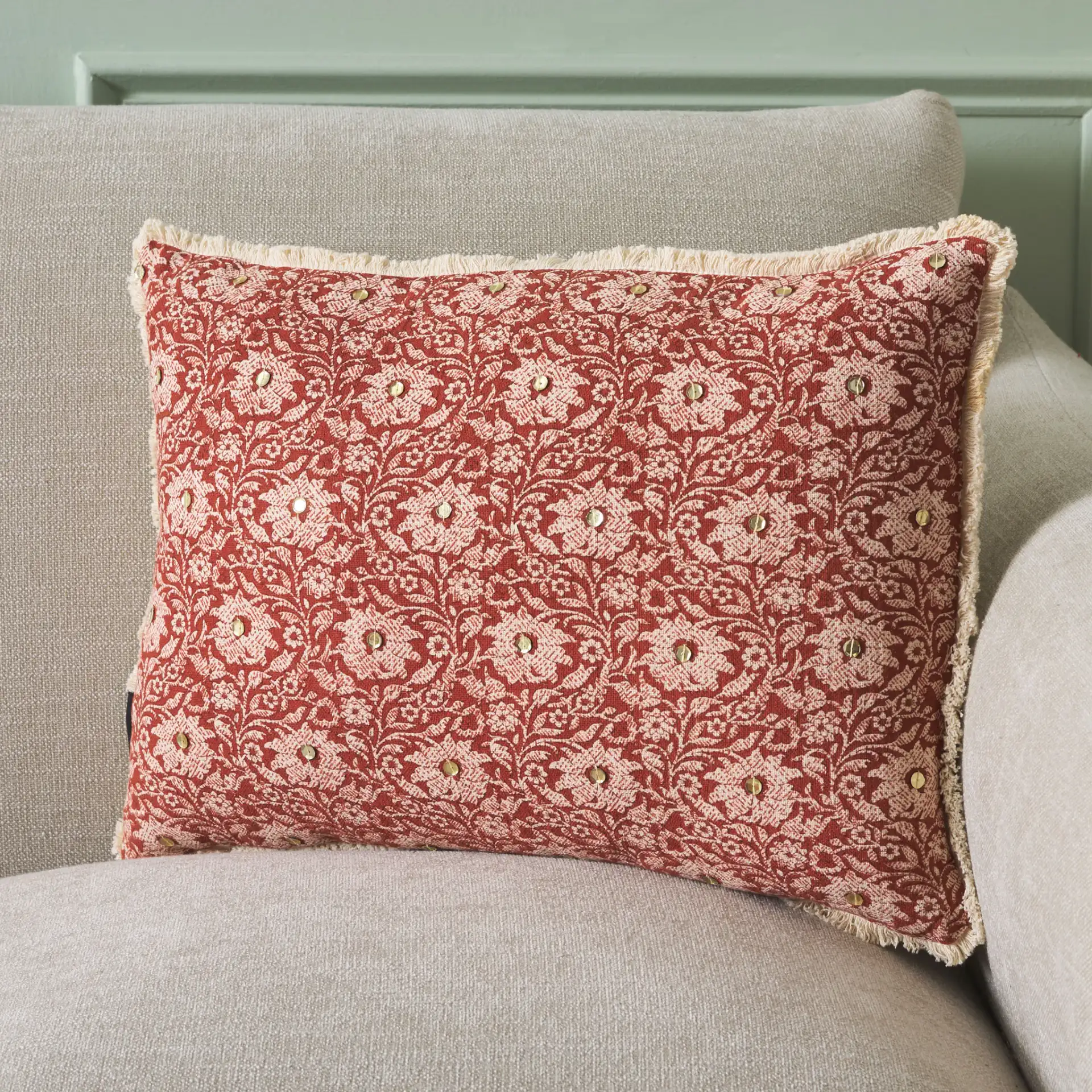 Steph Pillow in Brick Red in a styled room