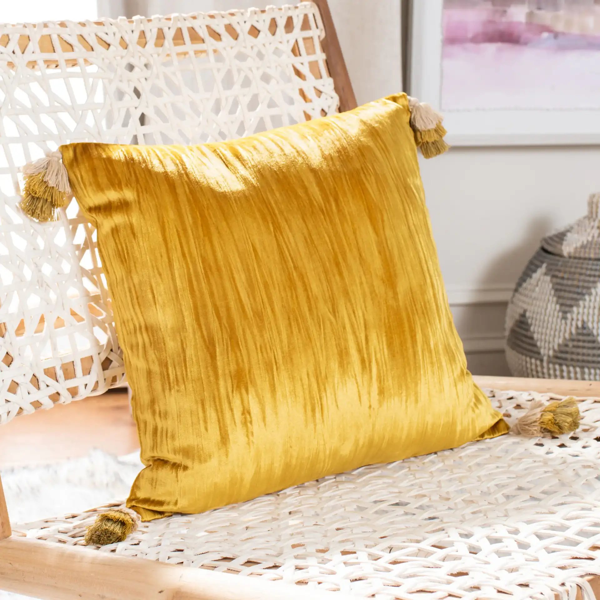 Gwena Pillow in Dark Gray in a styled room