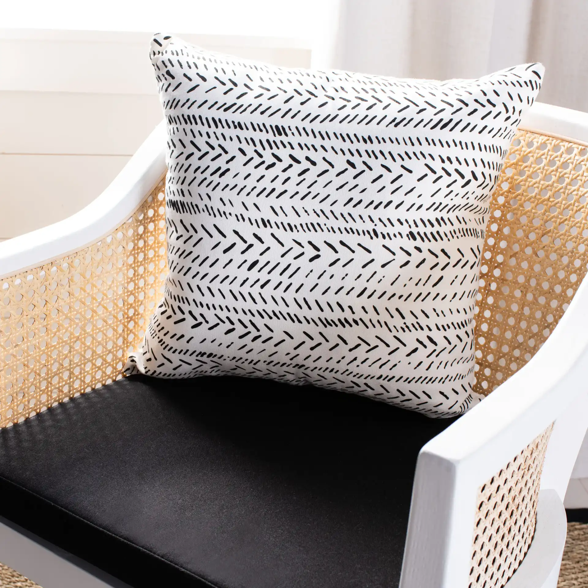 Sarden Pillow in Black / White in a styled room