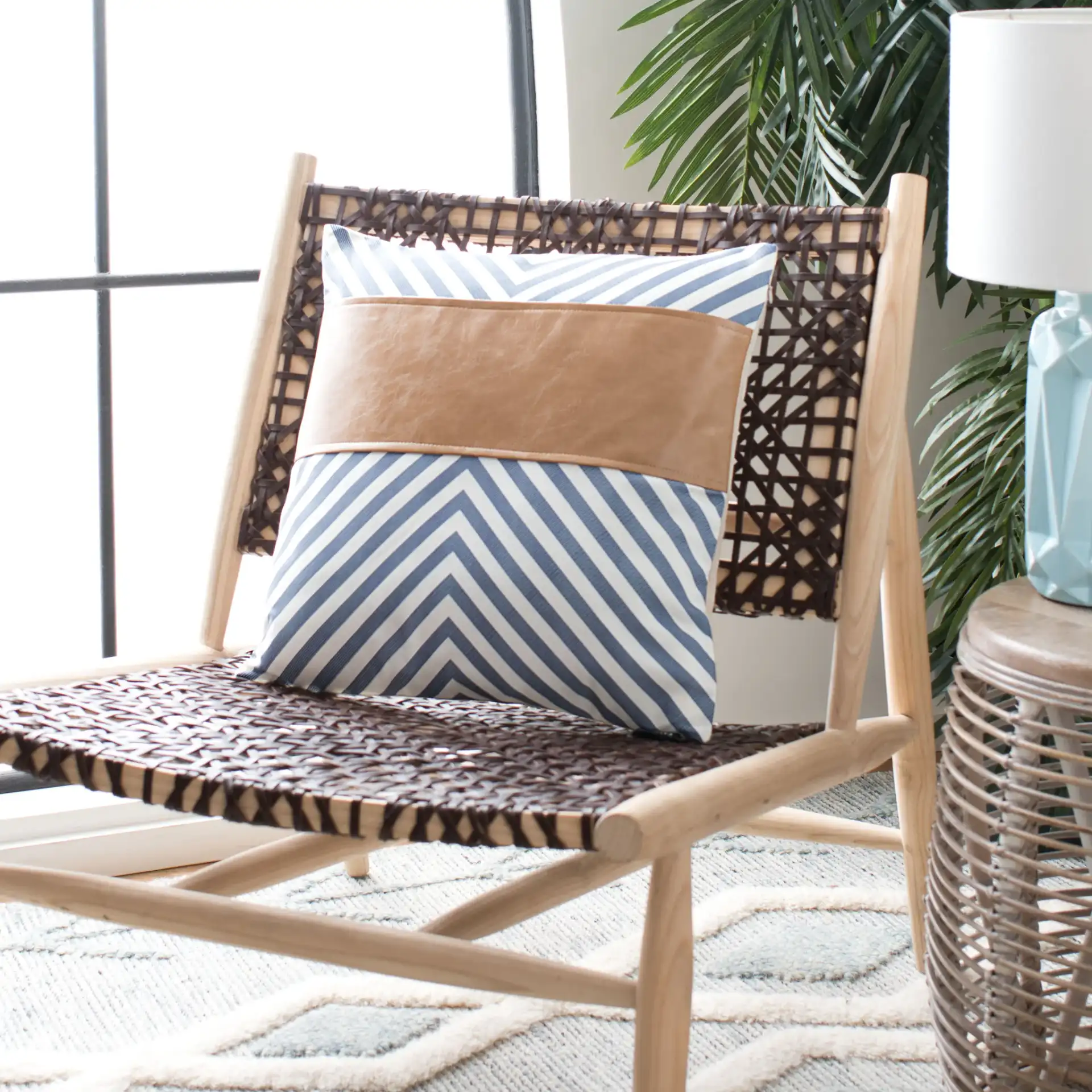 Endra Pillow in Navy / White / Tan, detail view