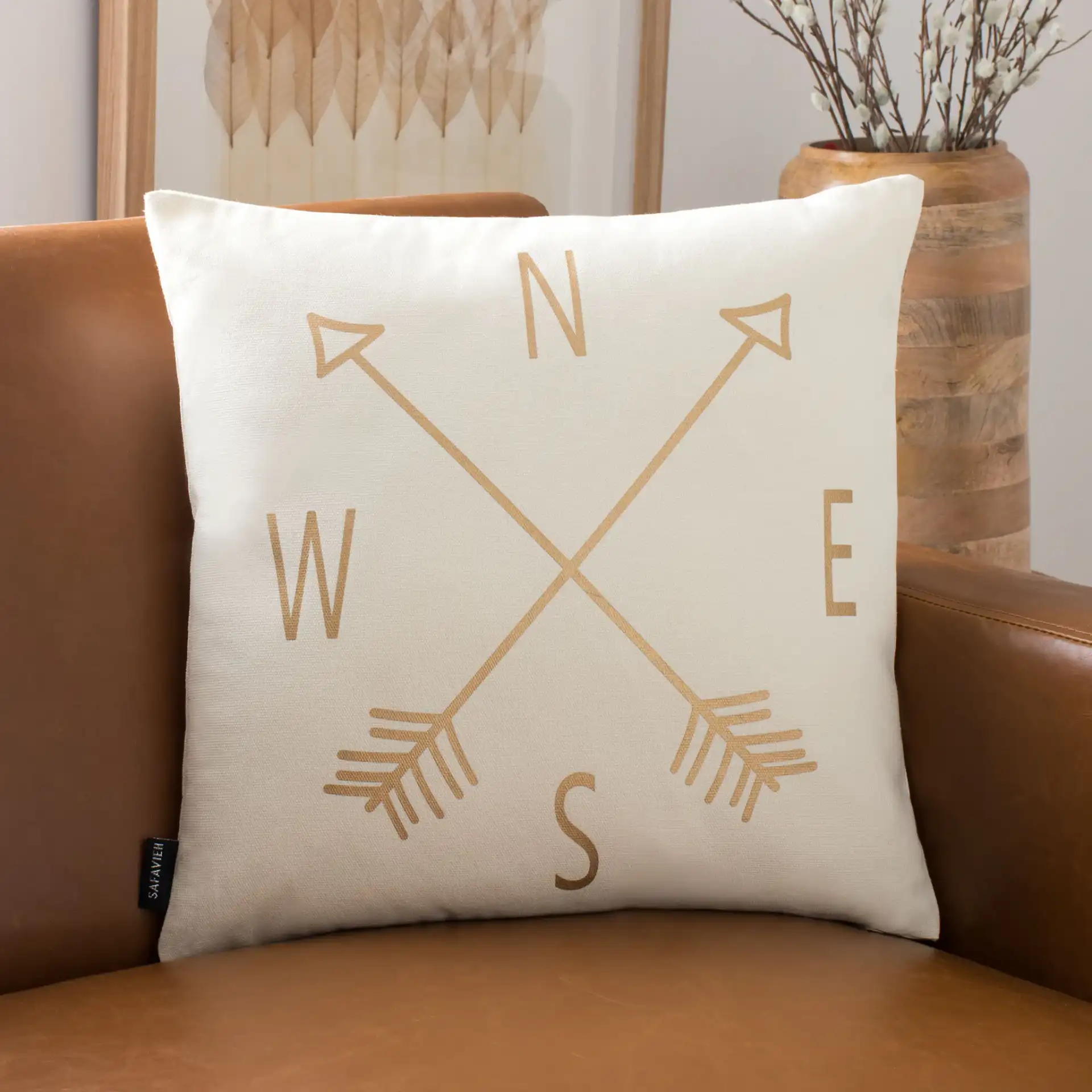 Compass Pillow in Beige / Gold in a styled room