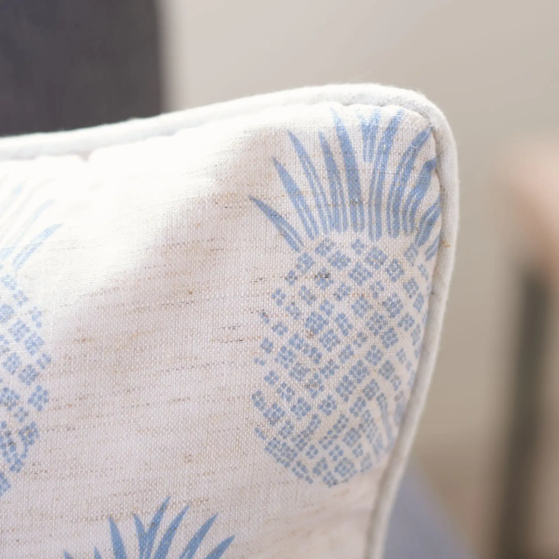 Brillen Pillow in Blue / White in a styled room
