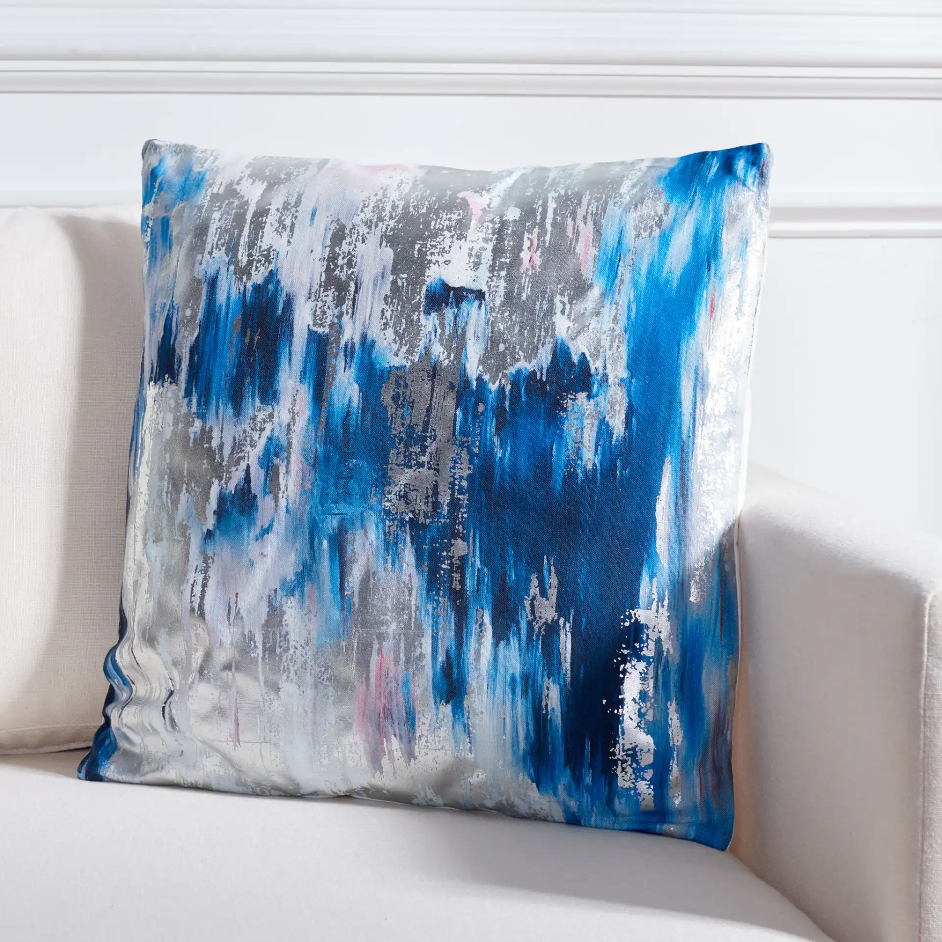 Andrine Pillow in Silver / Navy in a styled room