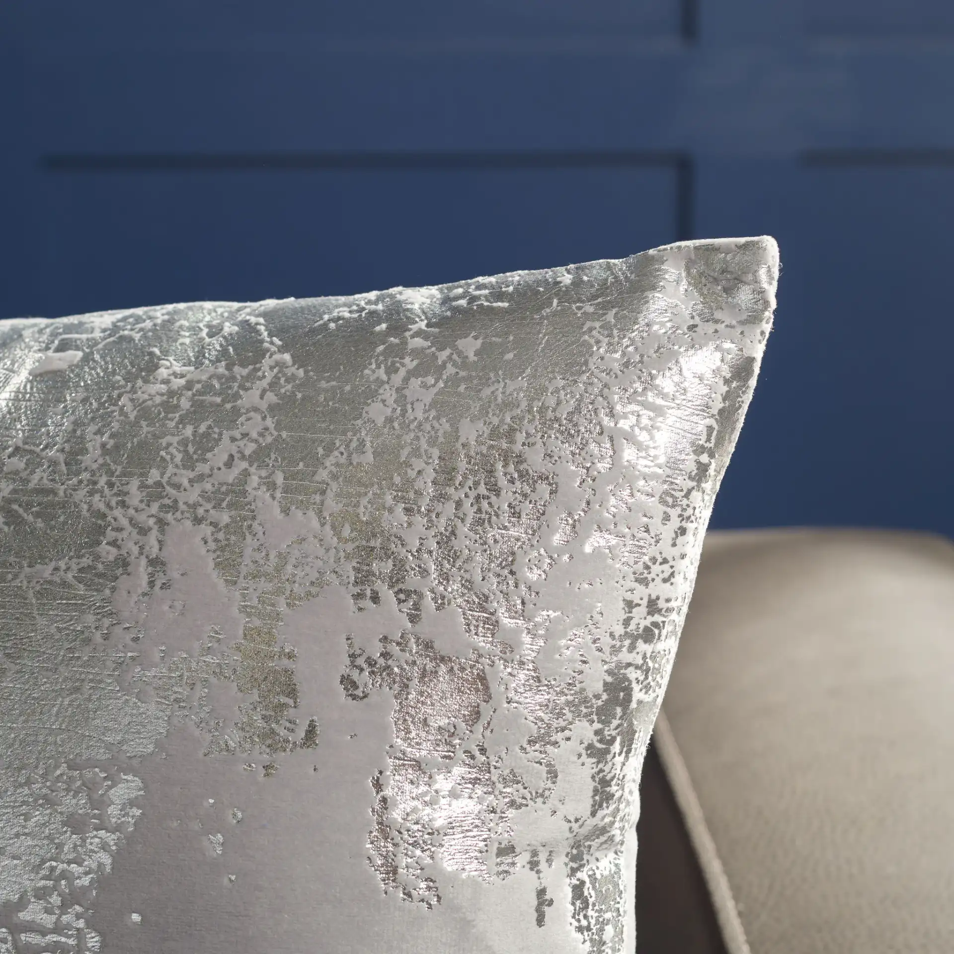 Isabelina Pillow in Gray / Silver in a styled room