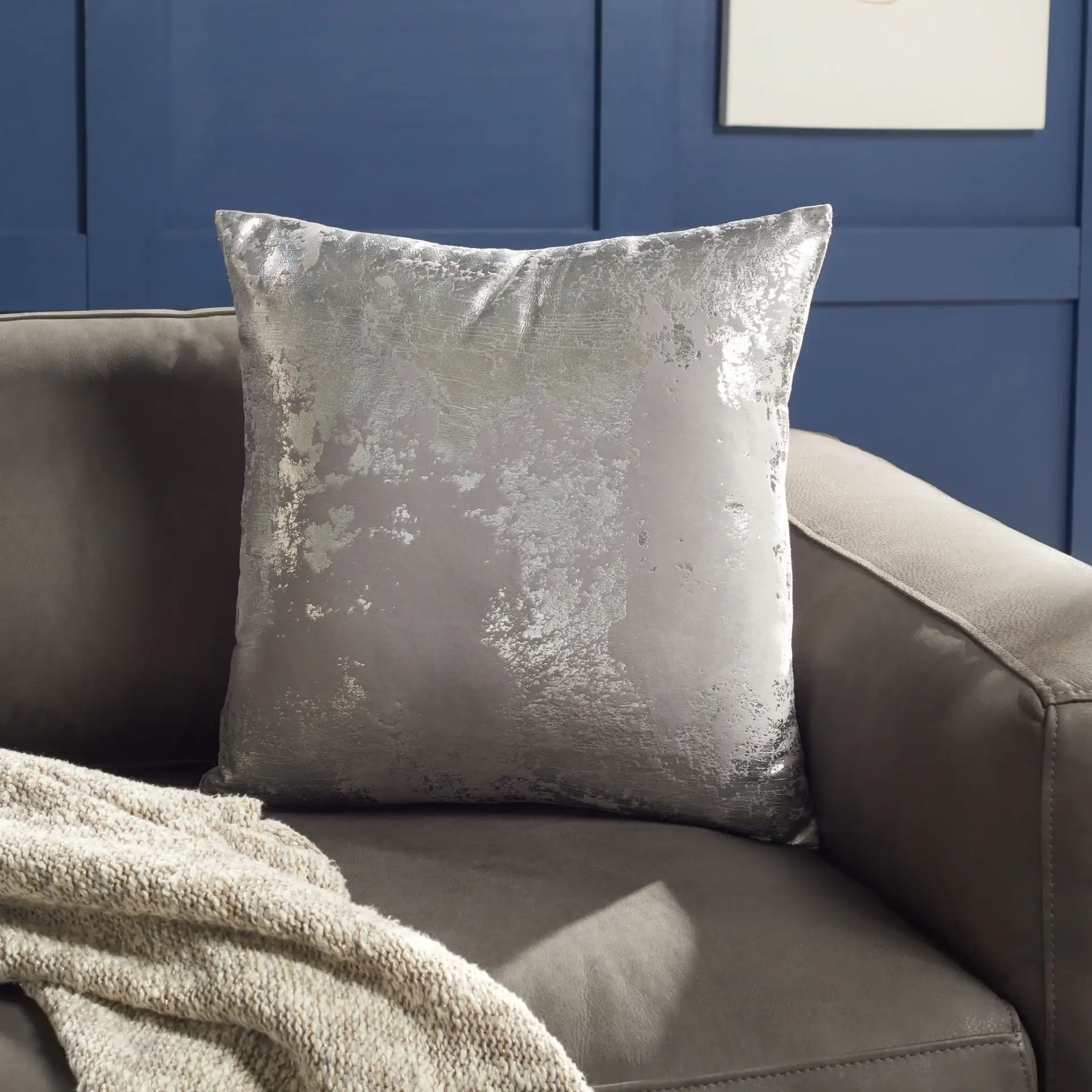 Isabelina Pillow in Gray / Silver in a styled room