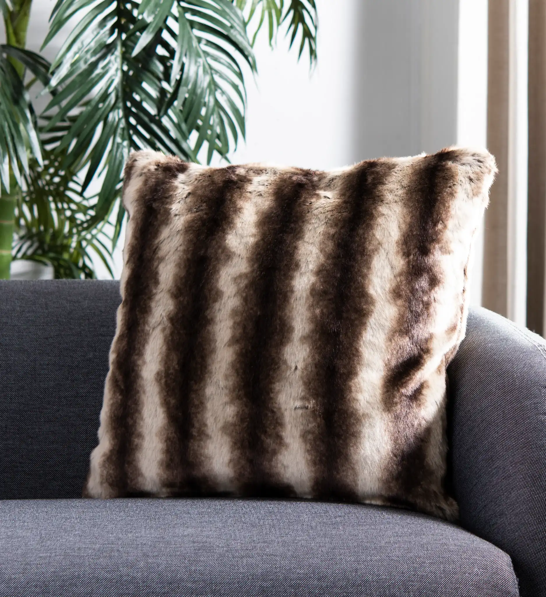 Coco Striped Pillow in Milk Chocolate in a styled room