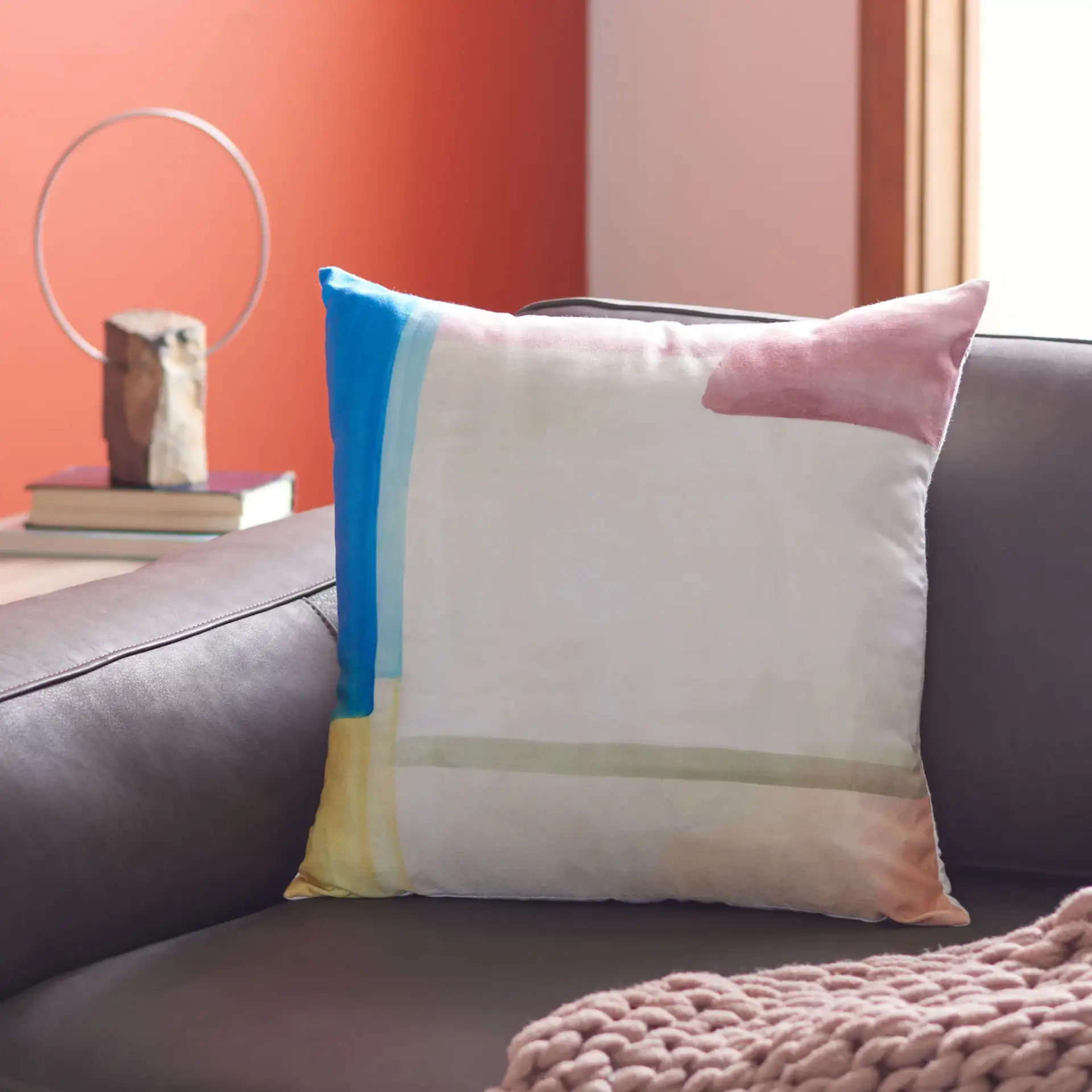 Rulia Pillow in Yellow / Cream / Blue in a styled room