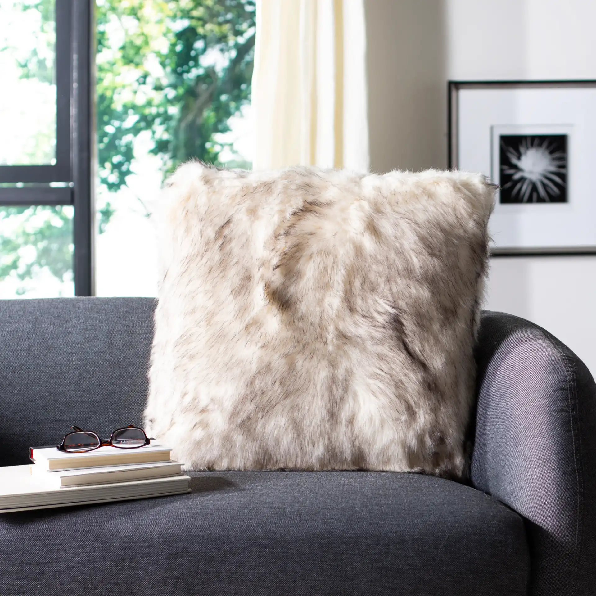 Coco Tips Pillow in Taupe in a styled room