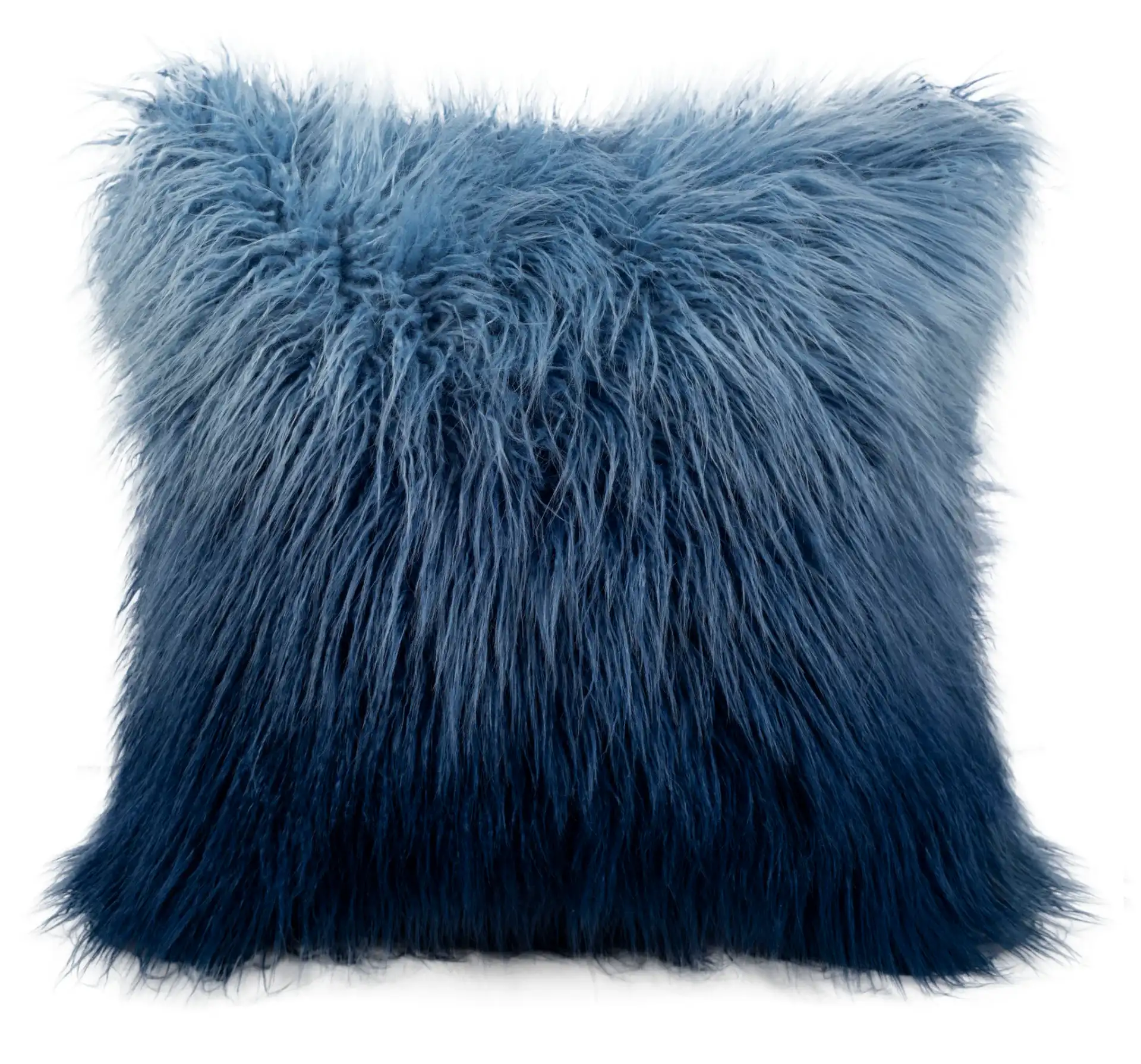 Faux Flokati Pillow in Blue, detail view
