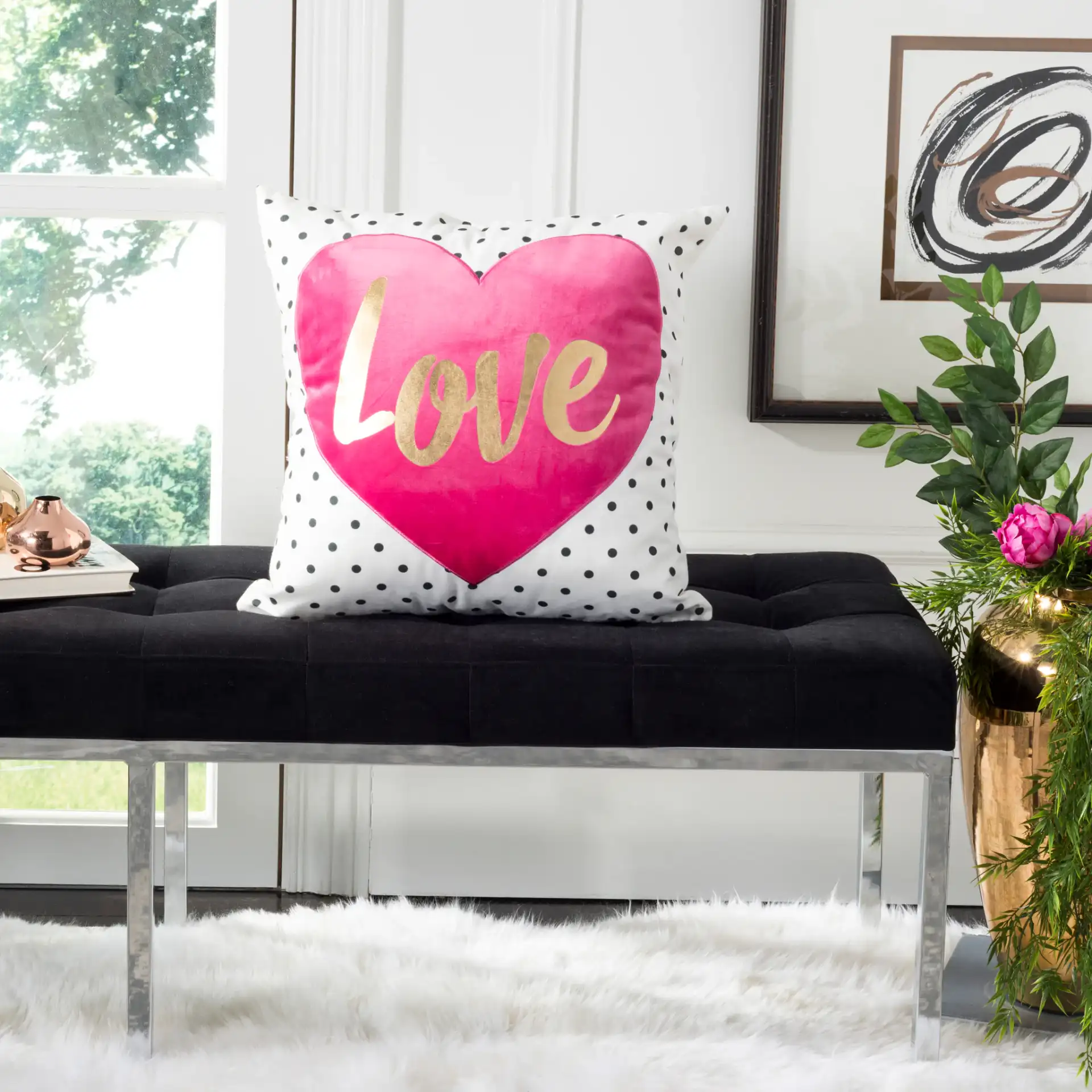 Pure Love Throw Pillow in Assorted in a styled room