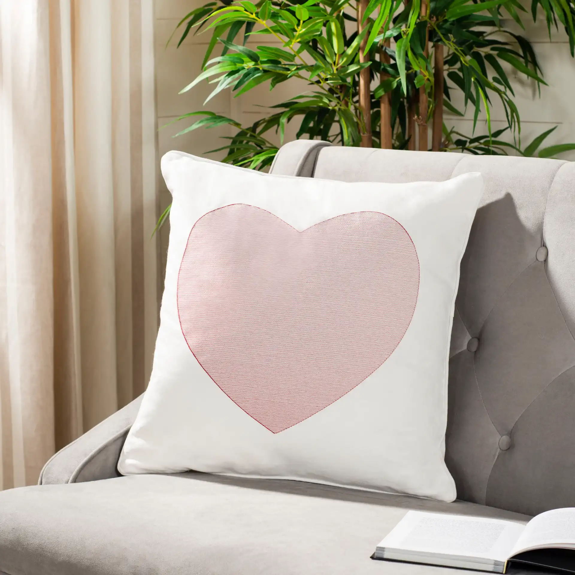 Avery Pillow in White / Red in a styled room