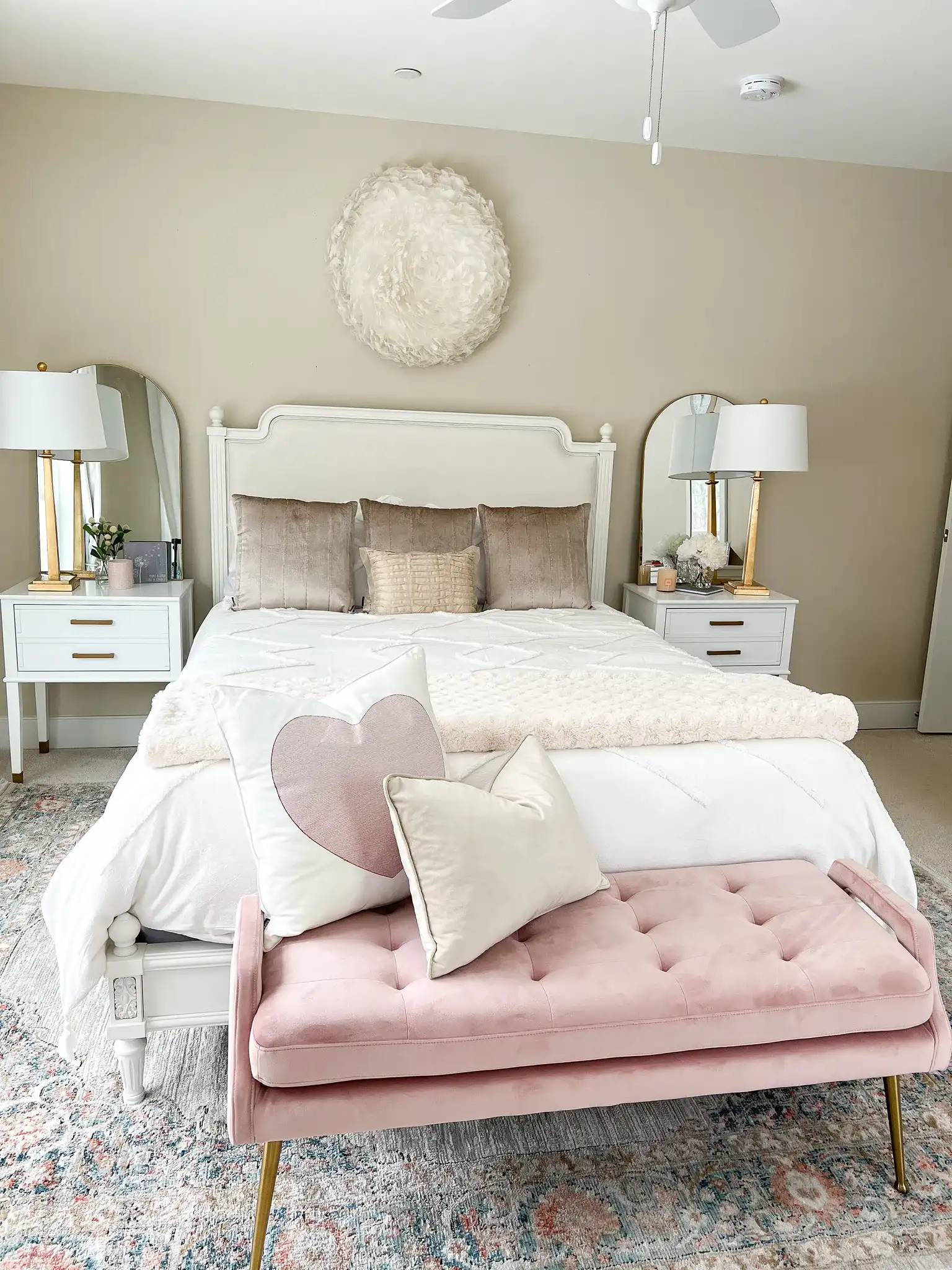 Avery Pillow in White / Red in a styled room