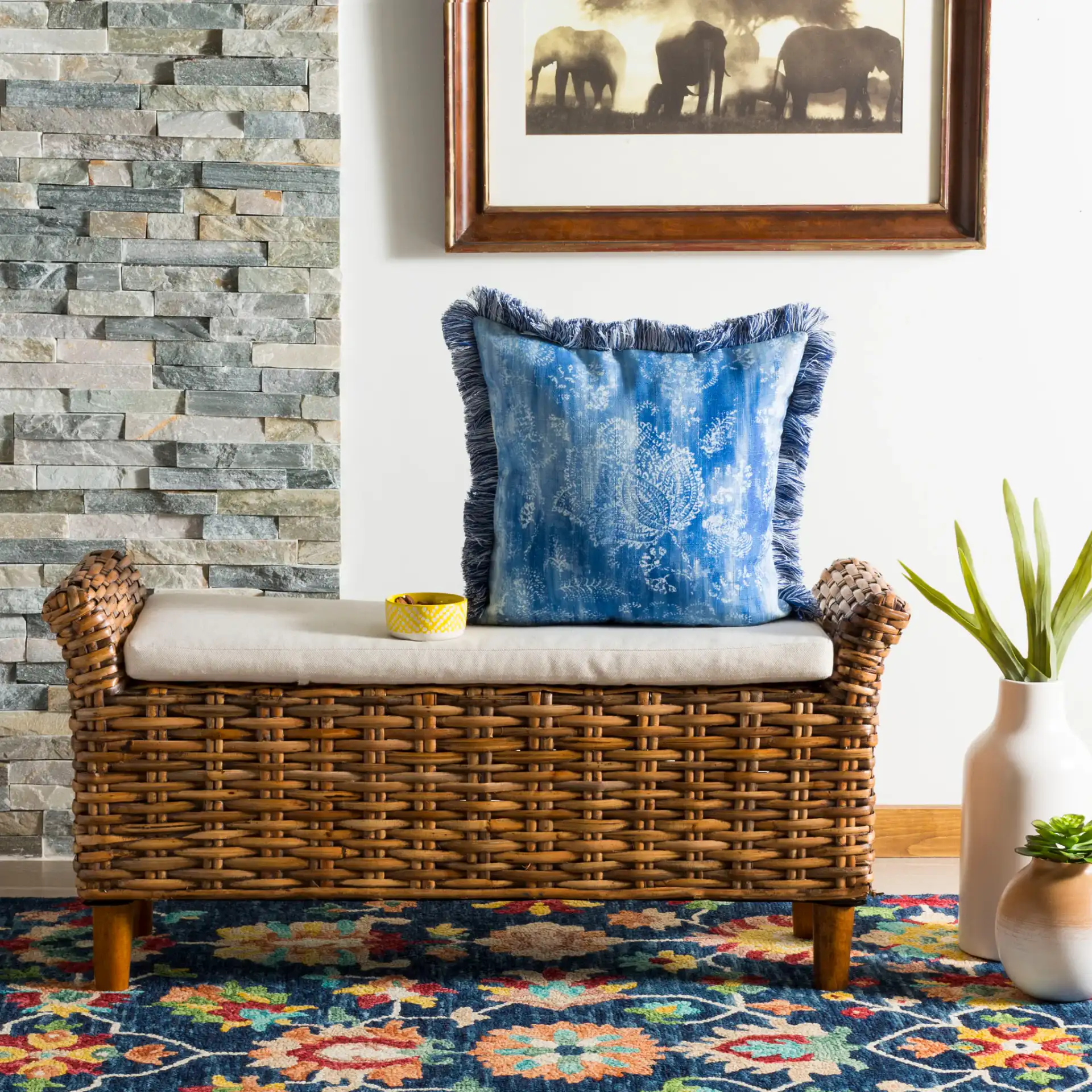 Kayden Pillow in Blue / Cream in a styled room