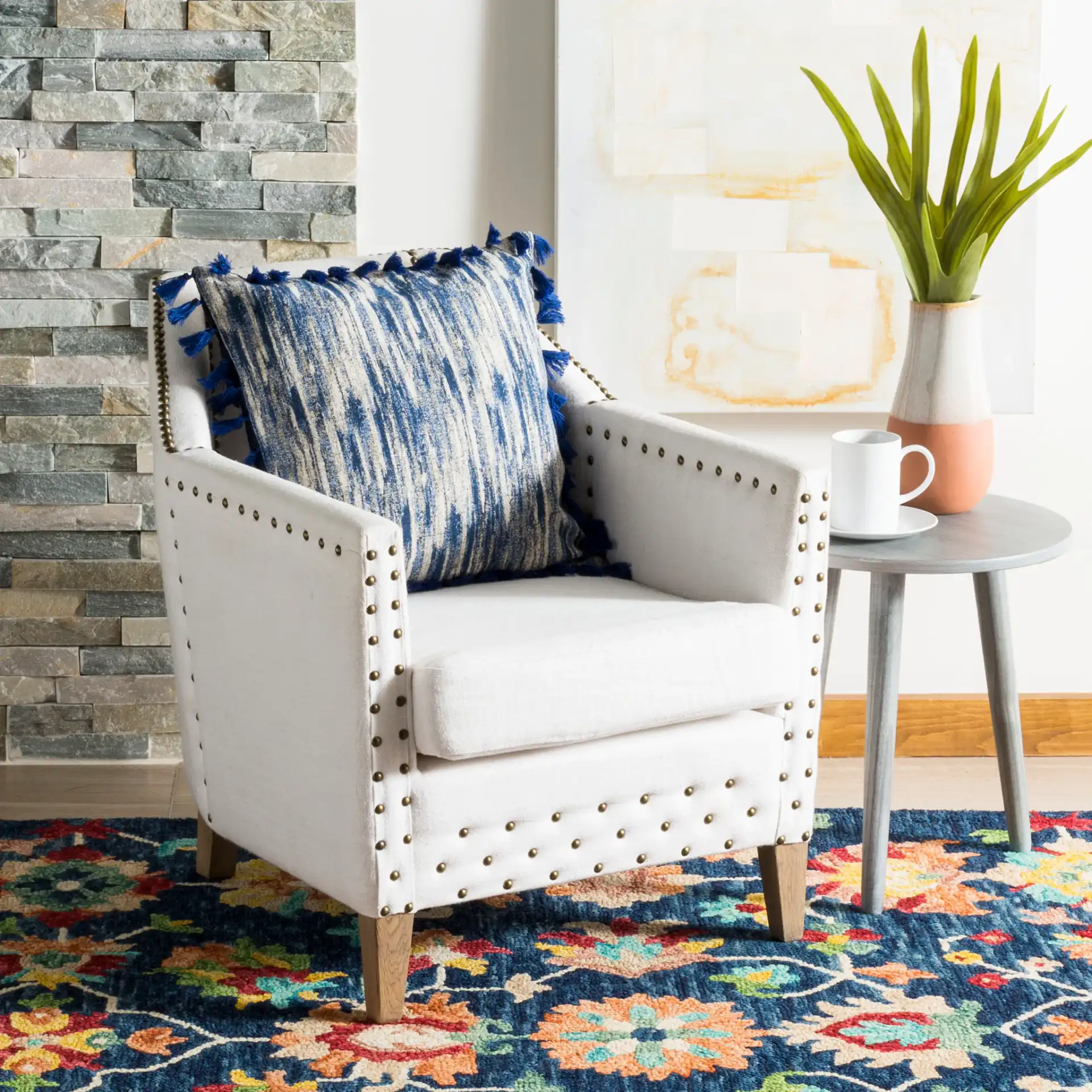 Marni Pillow in Blue / Cream in a styled room