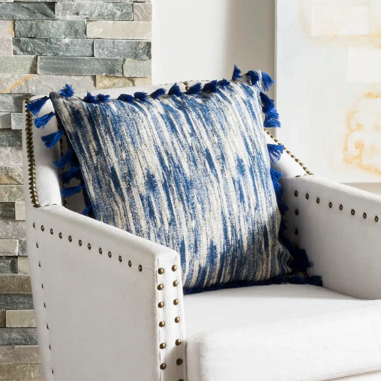 Marni Pillow in Blue / Cream, detail view