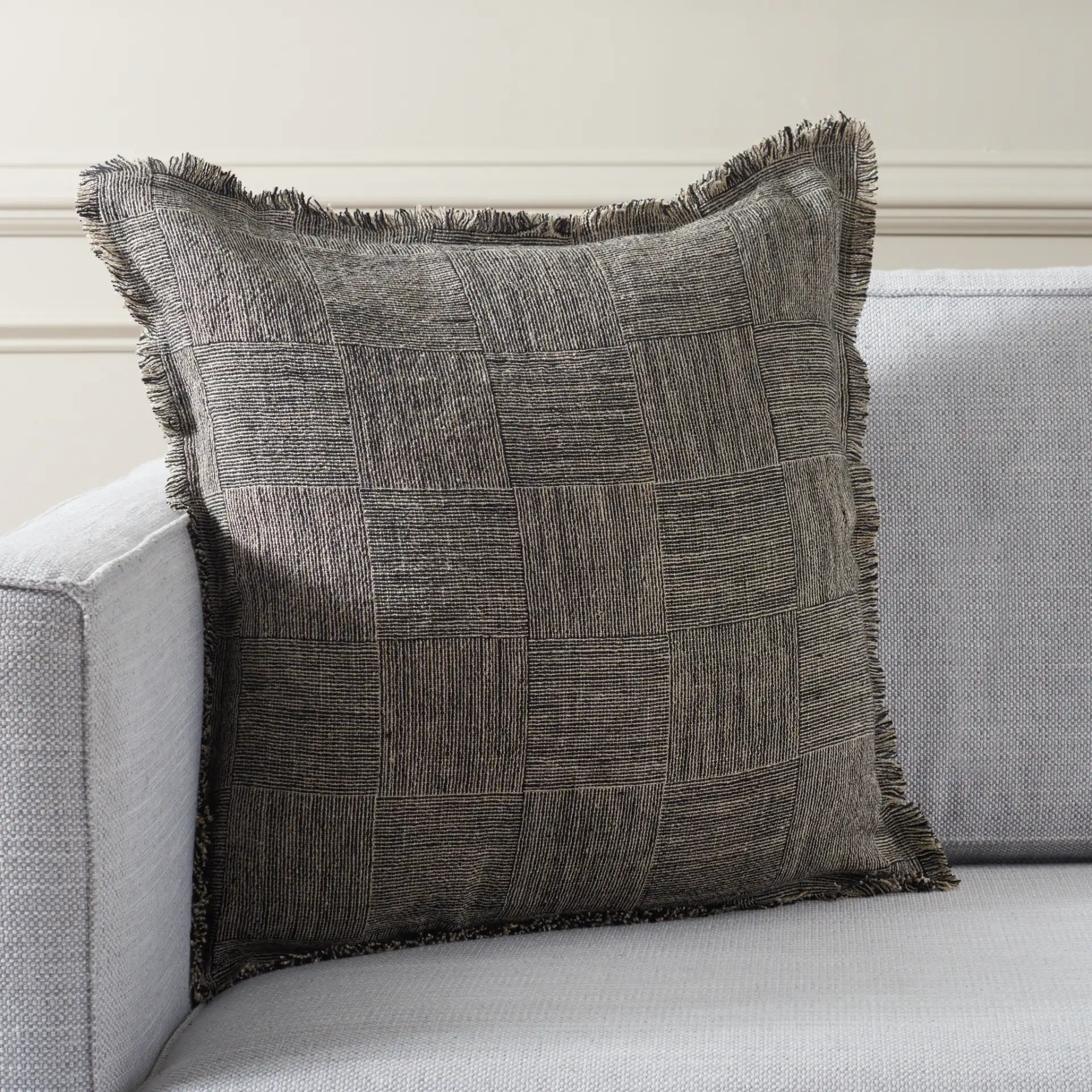 Terra 20X20 Pillow in Black / Natural in a styled room