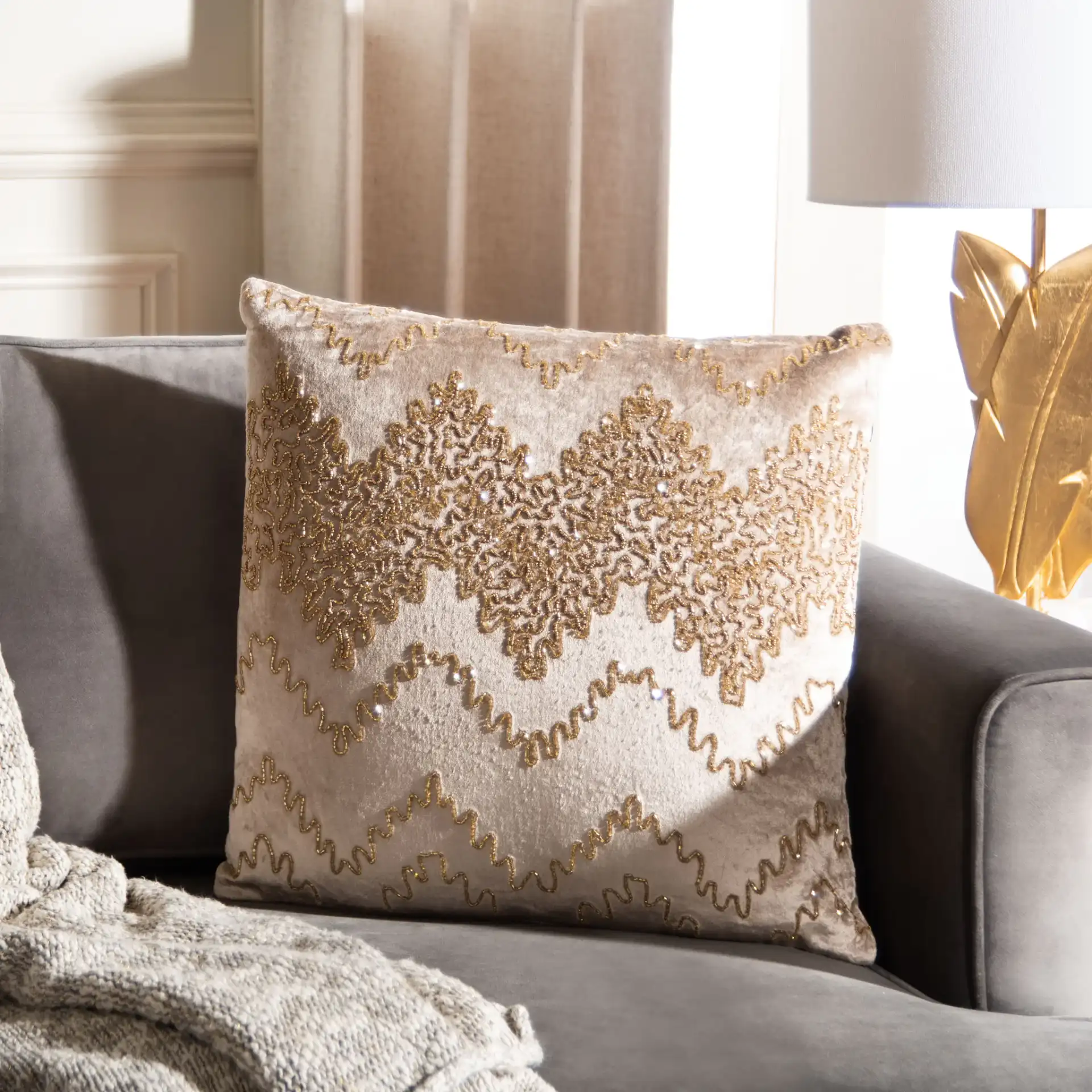 Gold Sparkle Pillow in Gold in a styled room