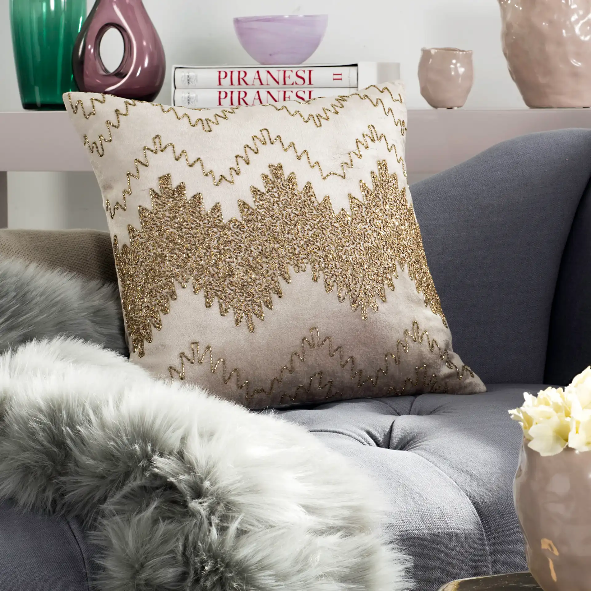 Gold Sparkle Pillow in Gold in a styled room