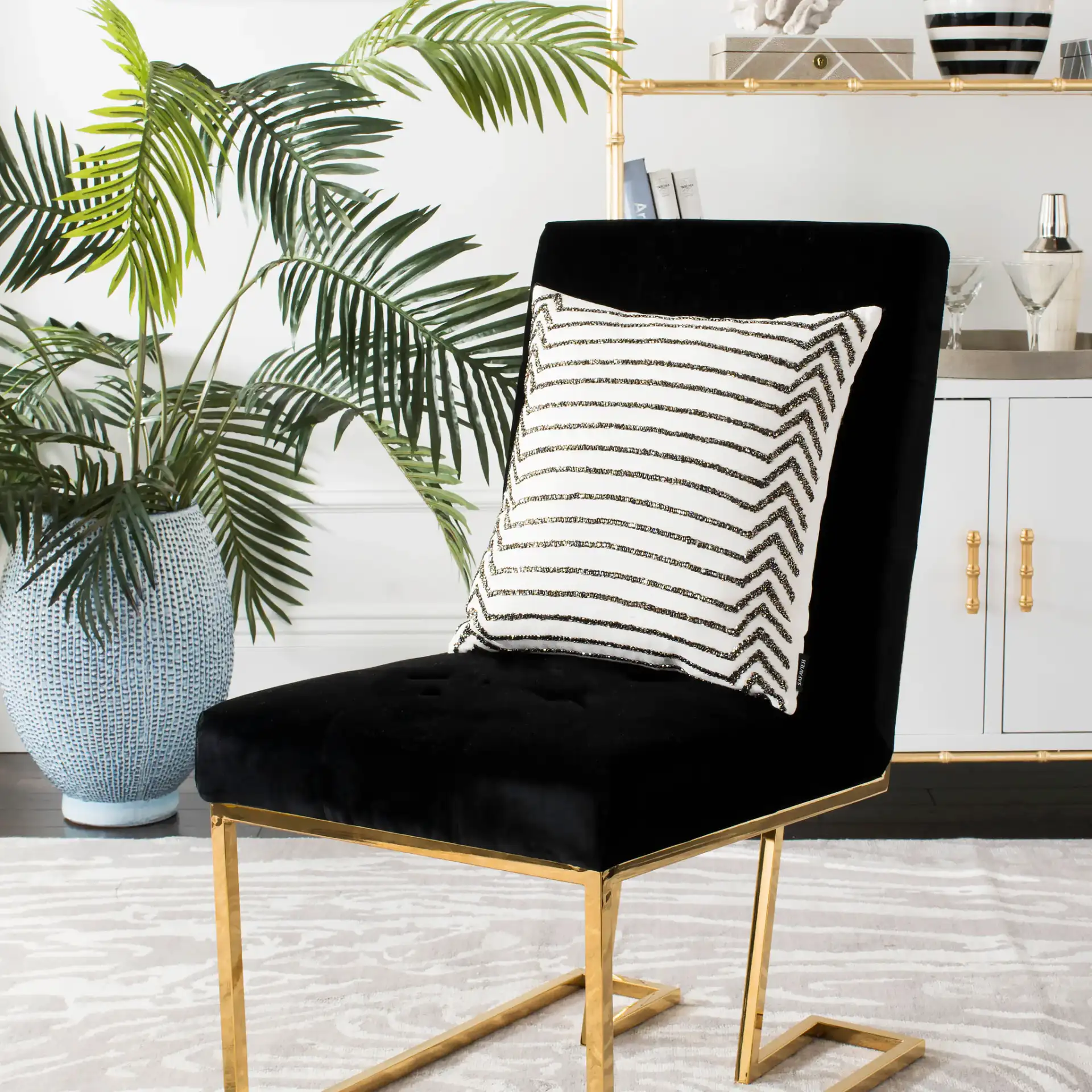 Emilia Stripe Pillow in Cream in a styled room