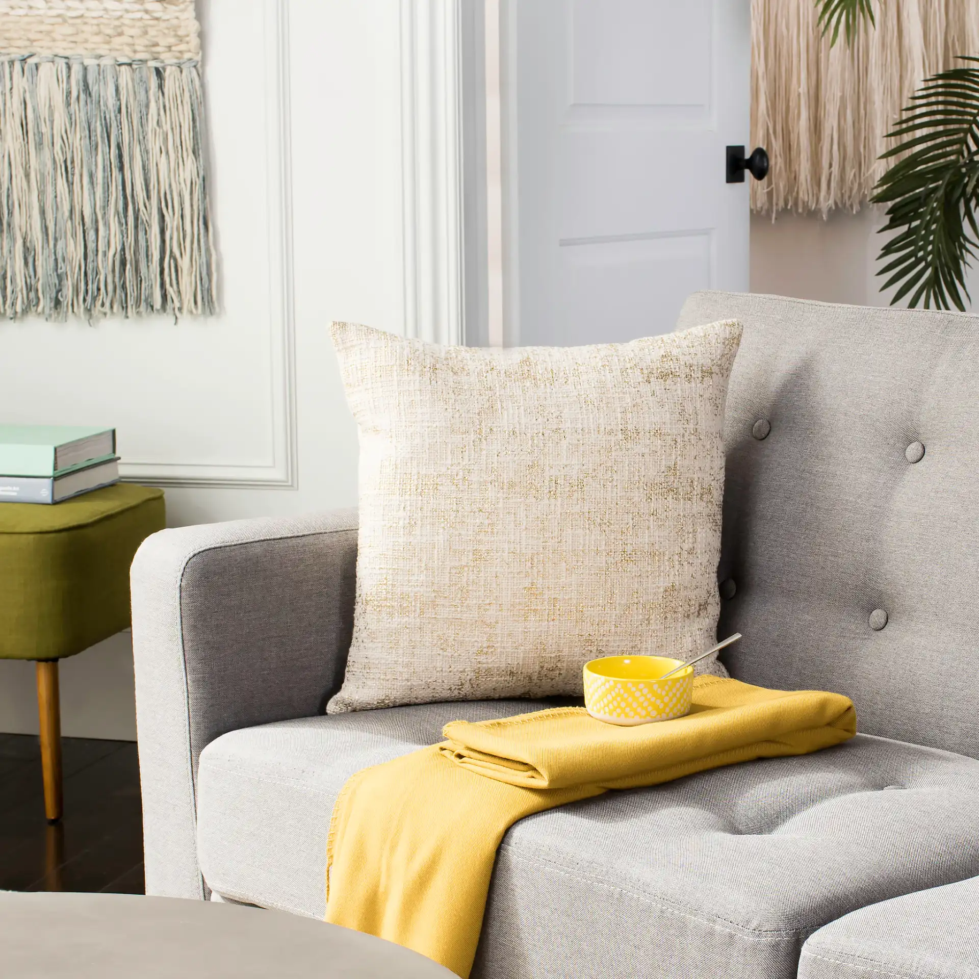 Golden Foil Pillow in Golden Cream in a styled room