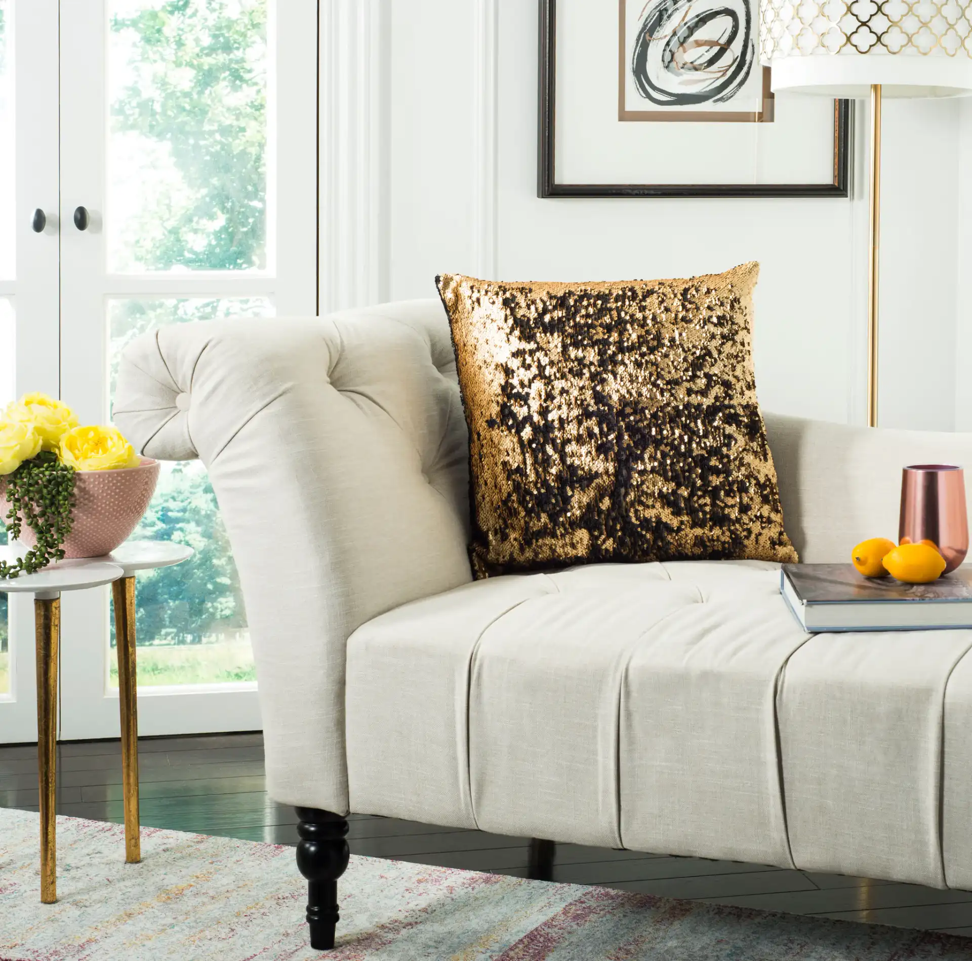 Talon Two-Tone Pillow in Gold, detail view