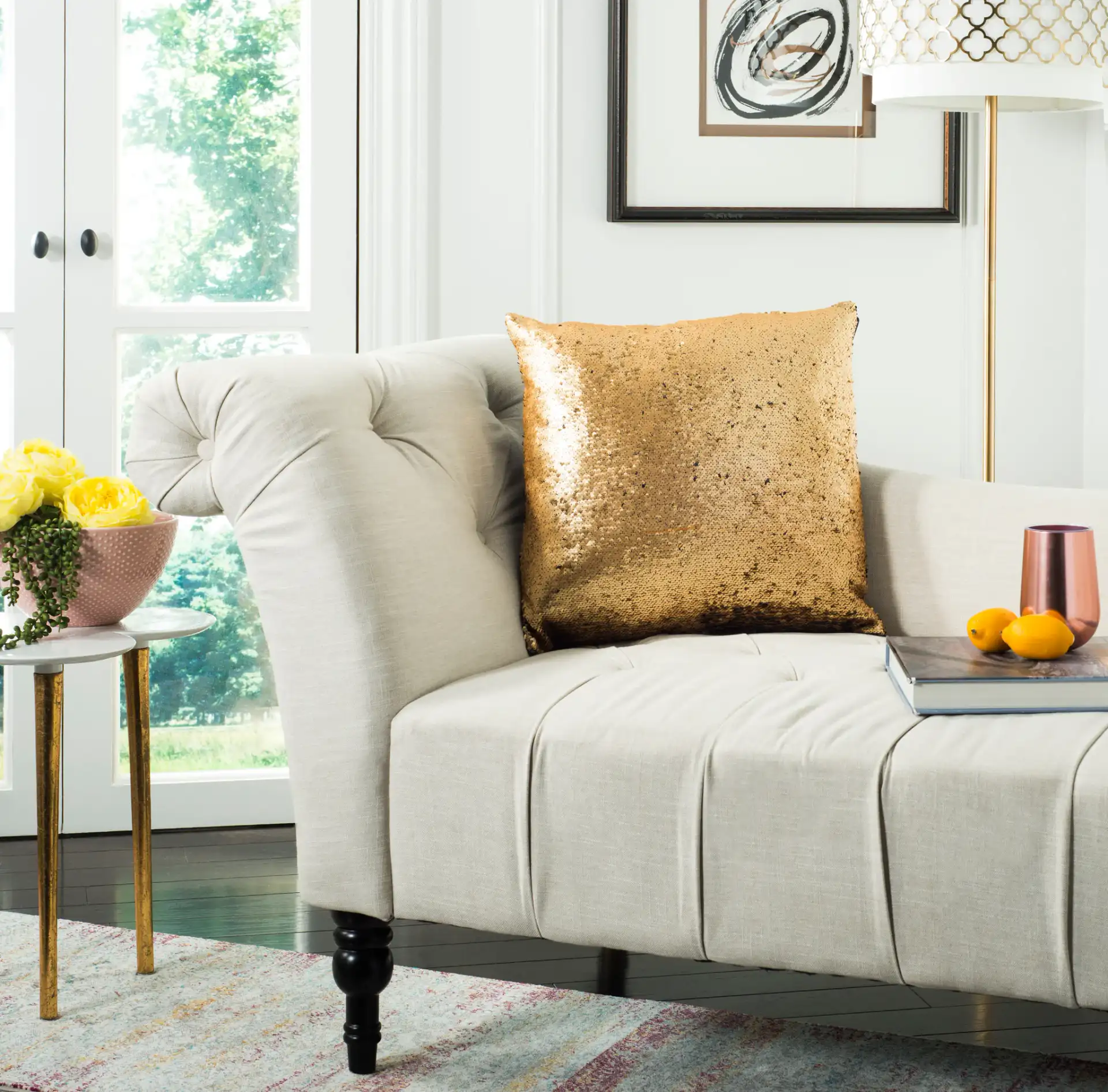 Talon Two-Tone Pillow in Gold in a styled room