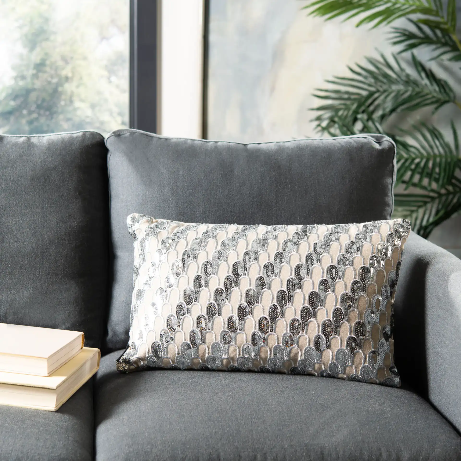 Angelien Pillow in Beige / Silver in a styled room
