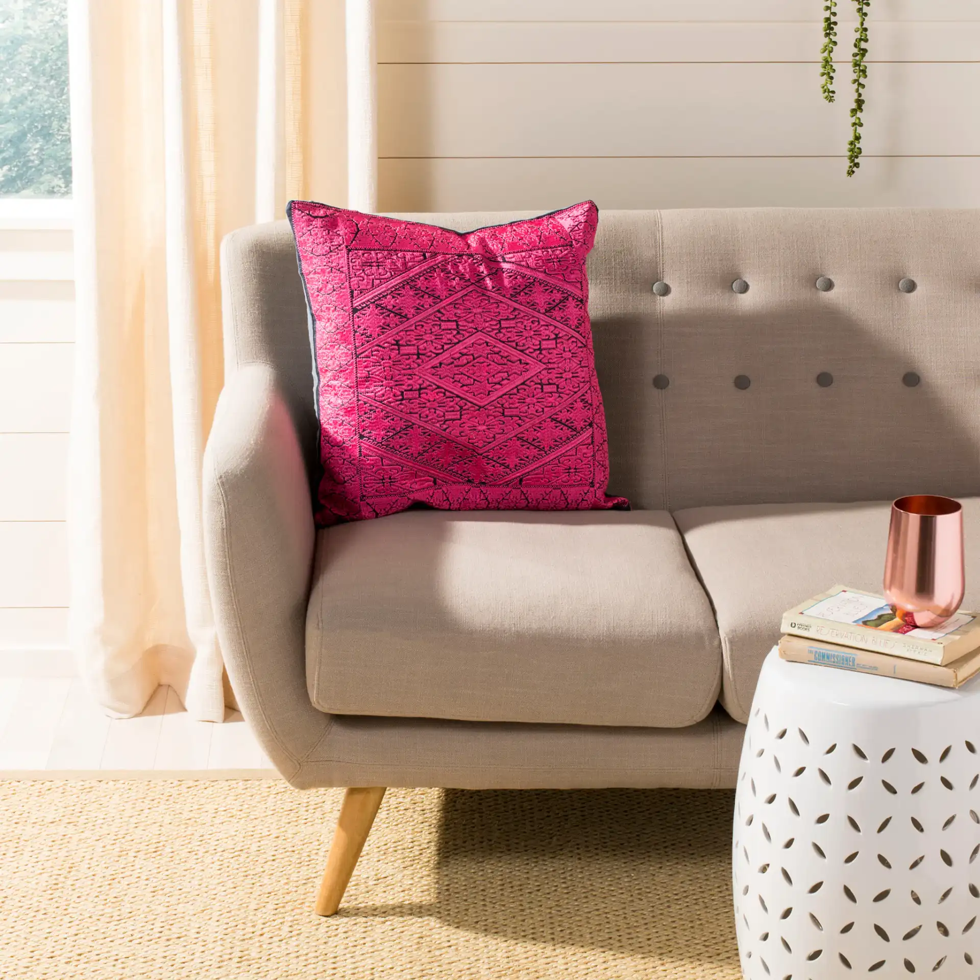 Lila Pillow in Sea Green in a styled room