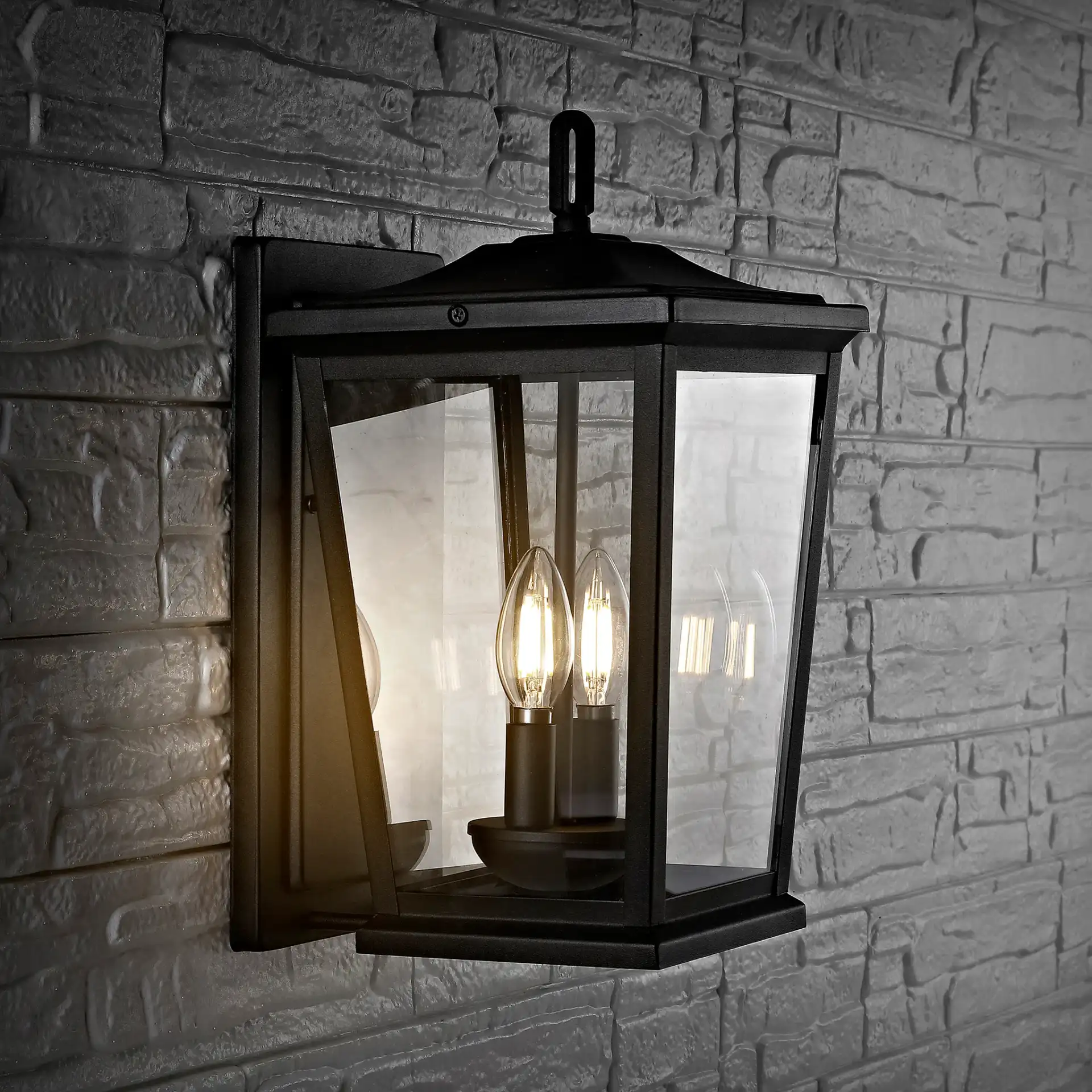 Morla Outdoor Wall Lantern in Black in a styled room