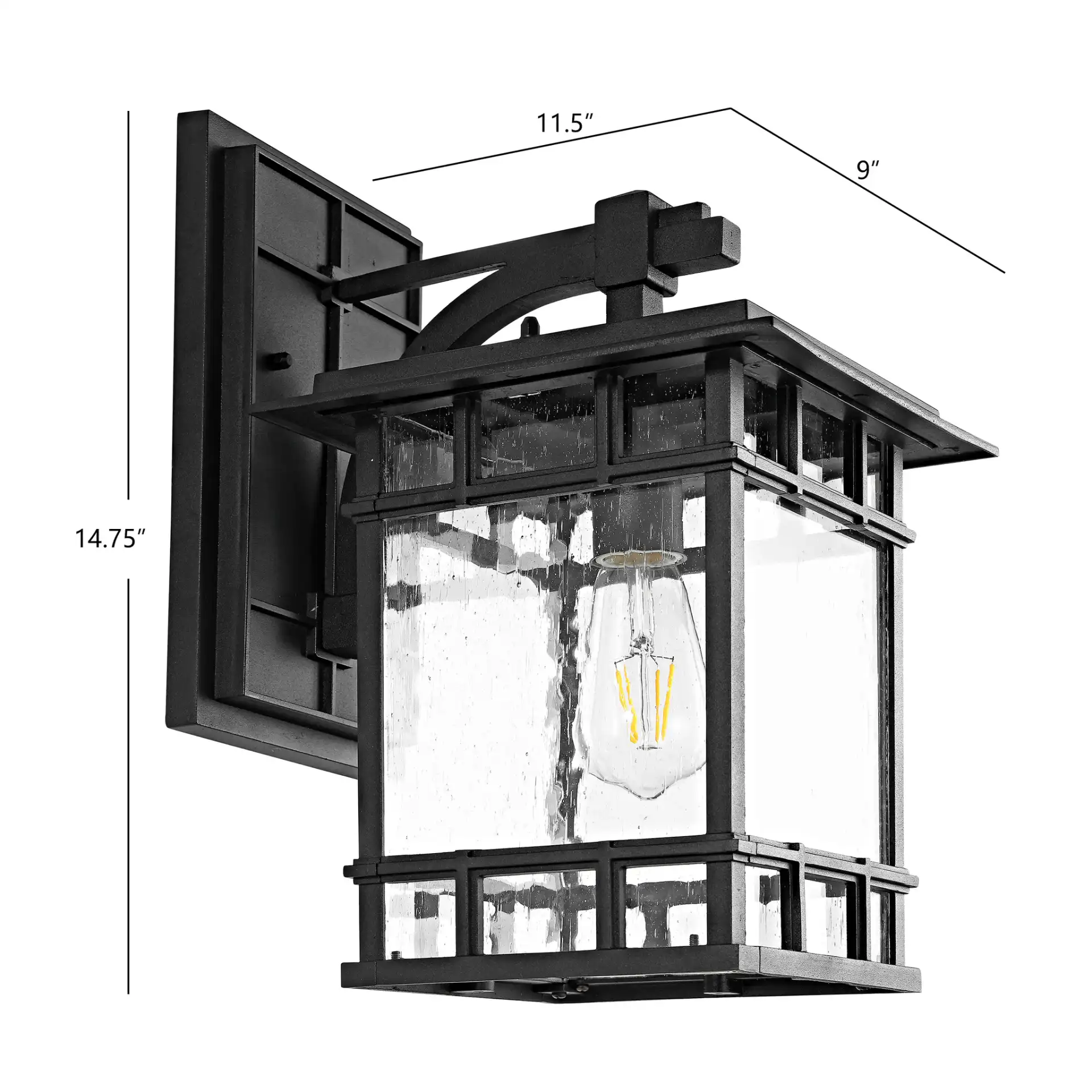 Rolran Outdoor Wall Lantern in Black, detail view
