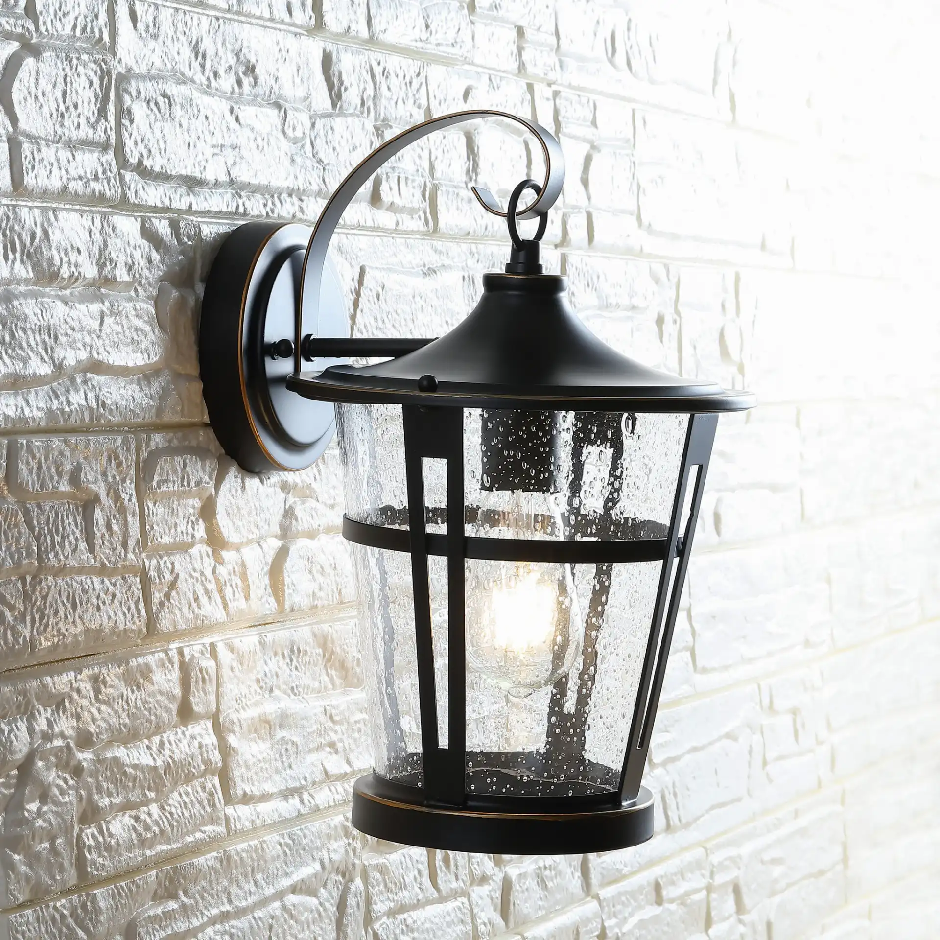 Raine Outdoor Wall Light in Black in a styled room