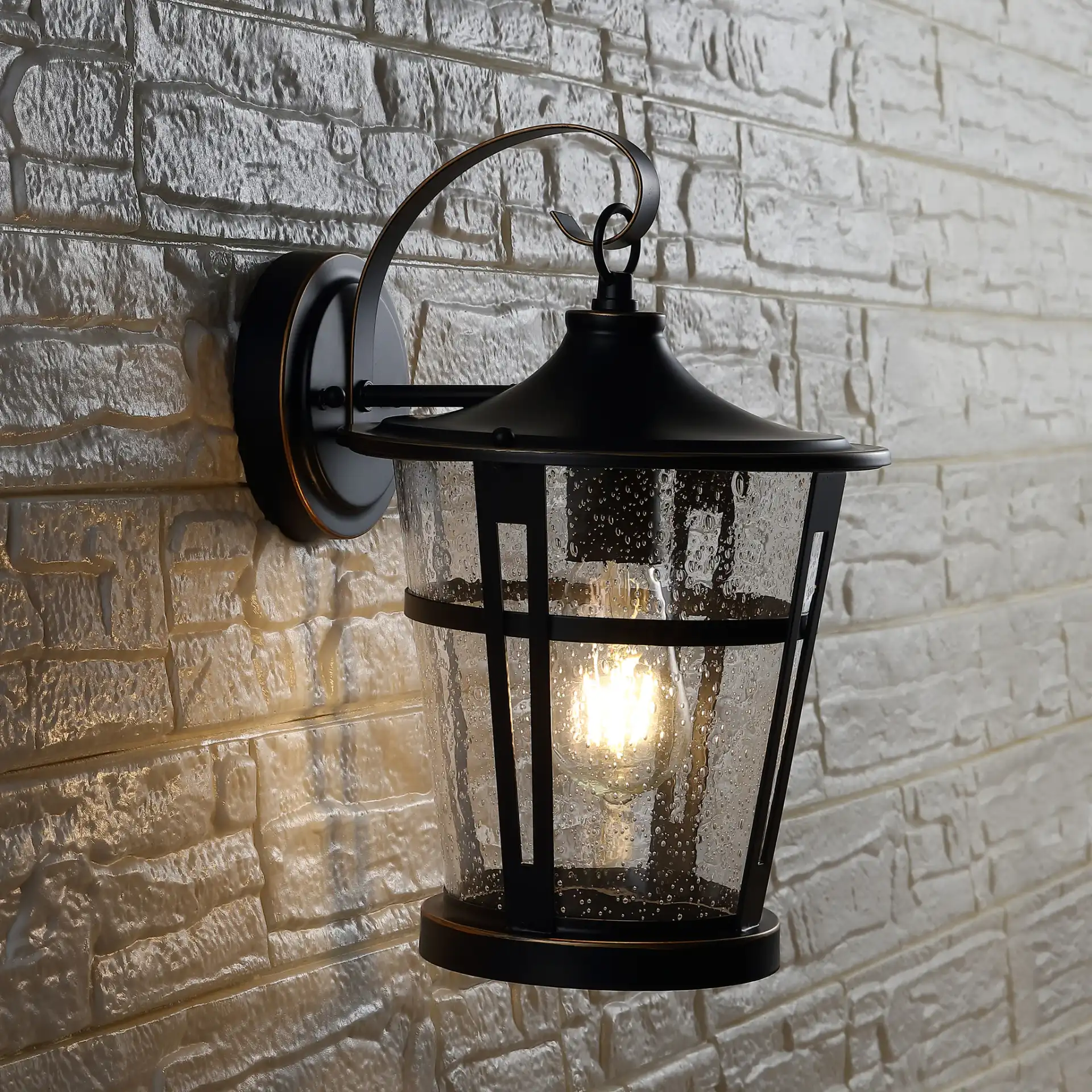 Raine Outdoor Wall Light in Black in a styled room