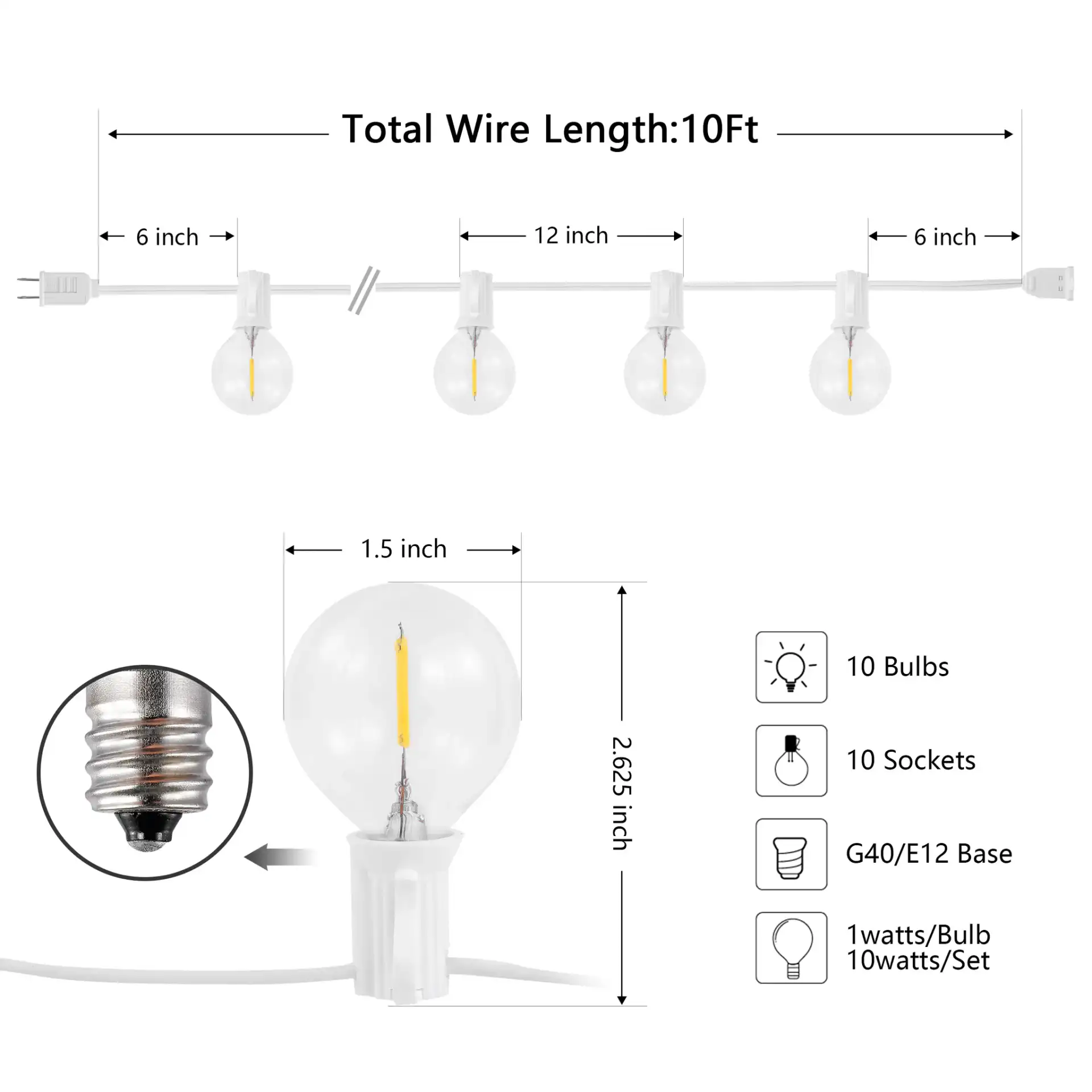 Chiera Led Outdoor String Lights in White, detail view