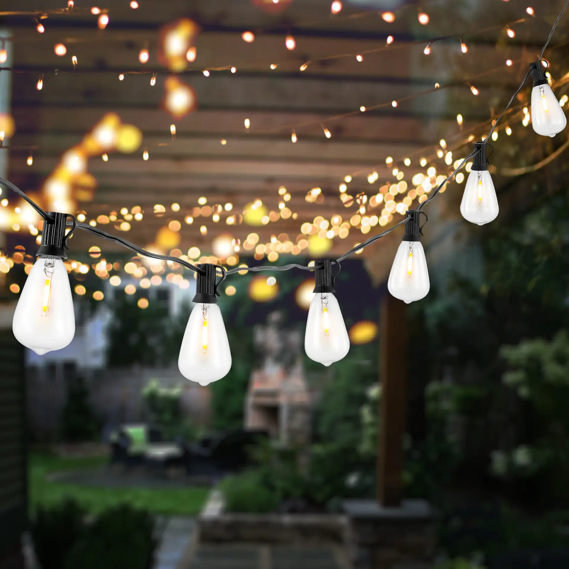 Dorcia Led Outdoor String Light in Black in a styled room