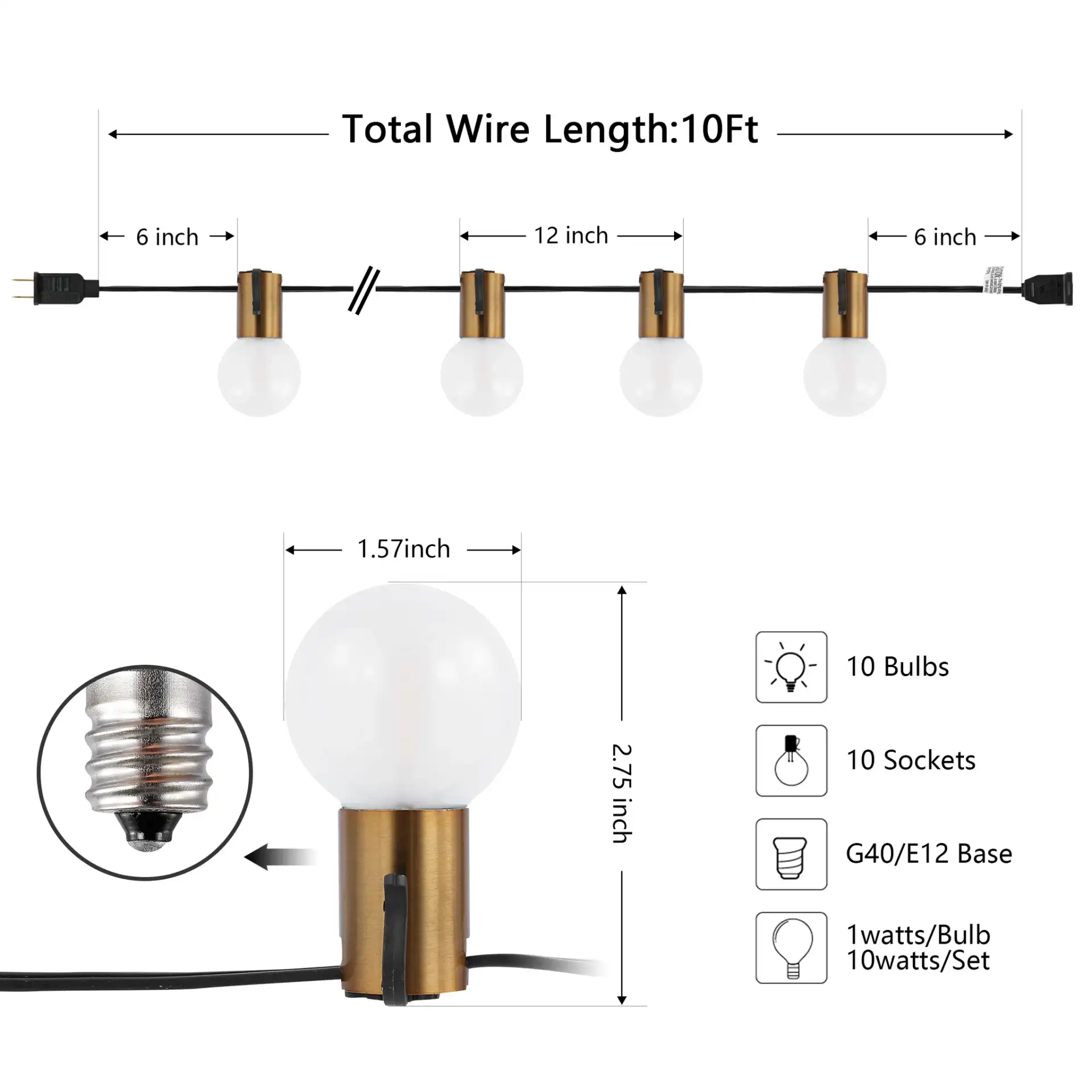 Farrynn Outdoor String Lights in Brass / Black, detail view