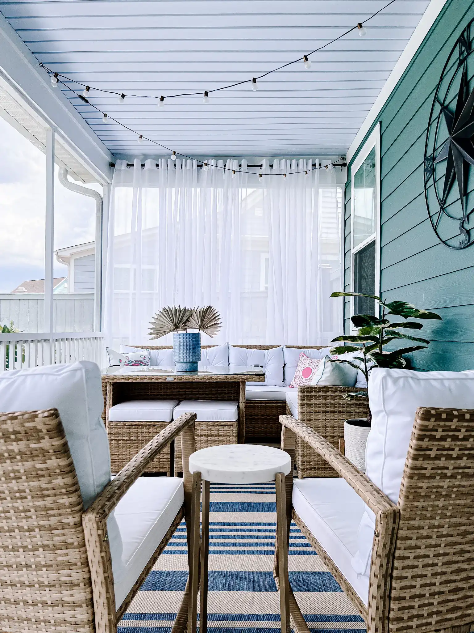 Farrynn Outdoor String Lights in Brass / Black in a styled room