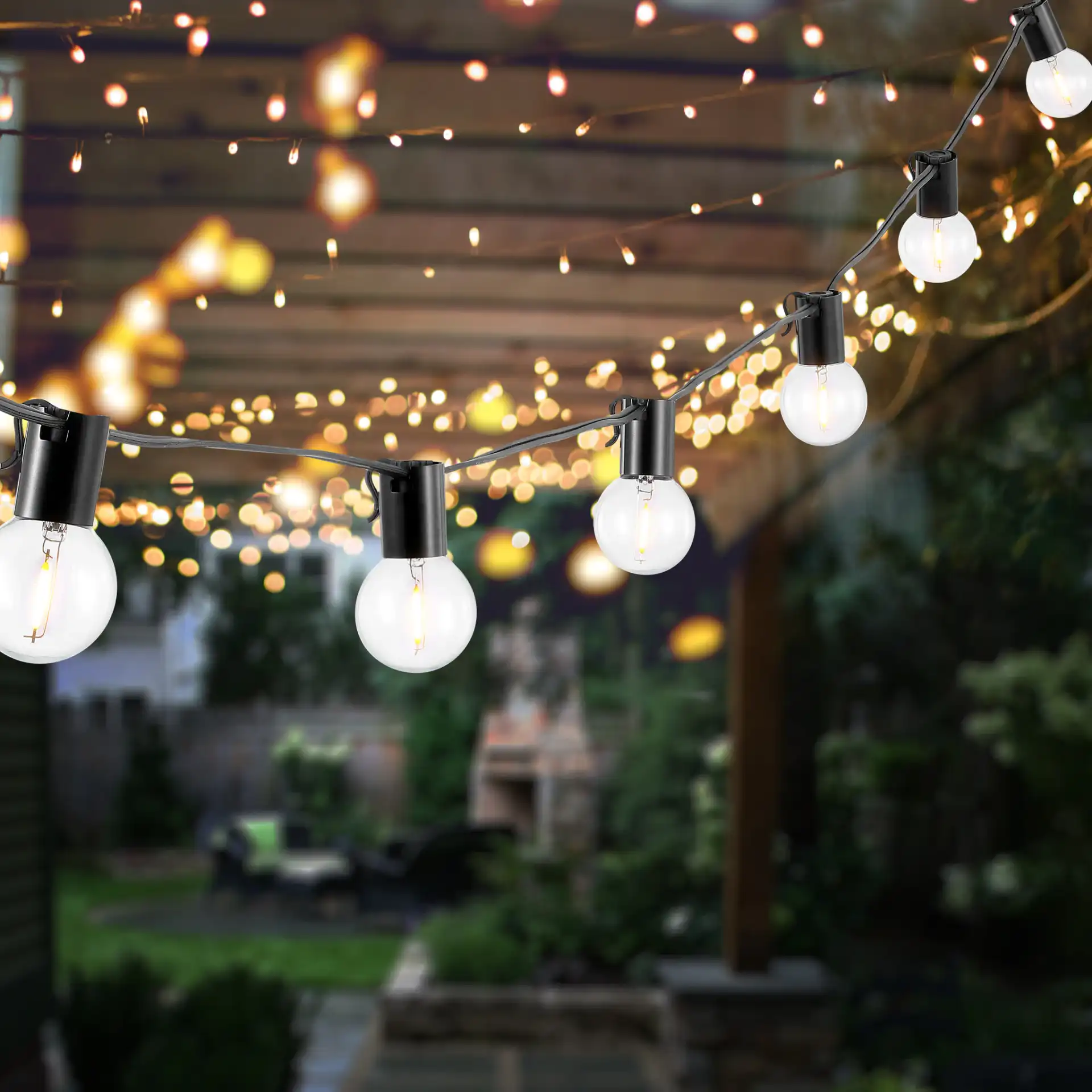 Huron Led Outdoor String Light in Black, detail view
