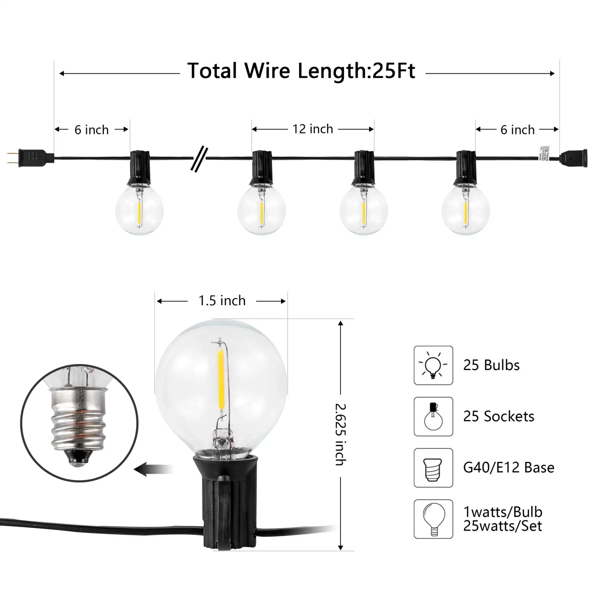 Jenica Outdoor String Lights in Black, detail view